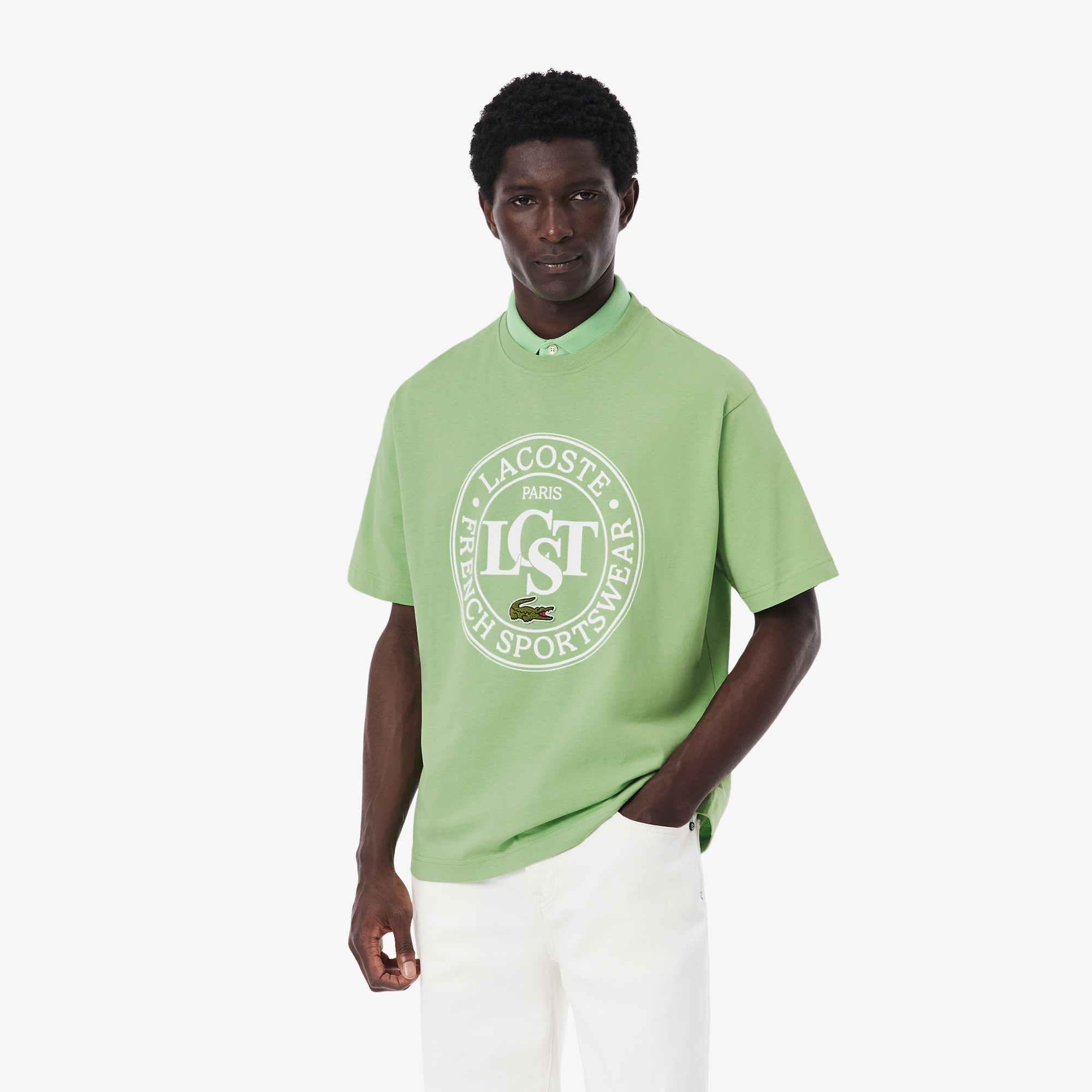BEEDEN ロンT USED LIKE LOGO FIT L/S TEE Lacoste Loose Fit Erkek Yeşil T-Shirt3 - STH2753| Occasion