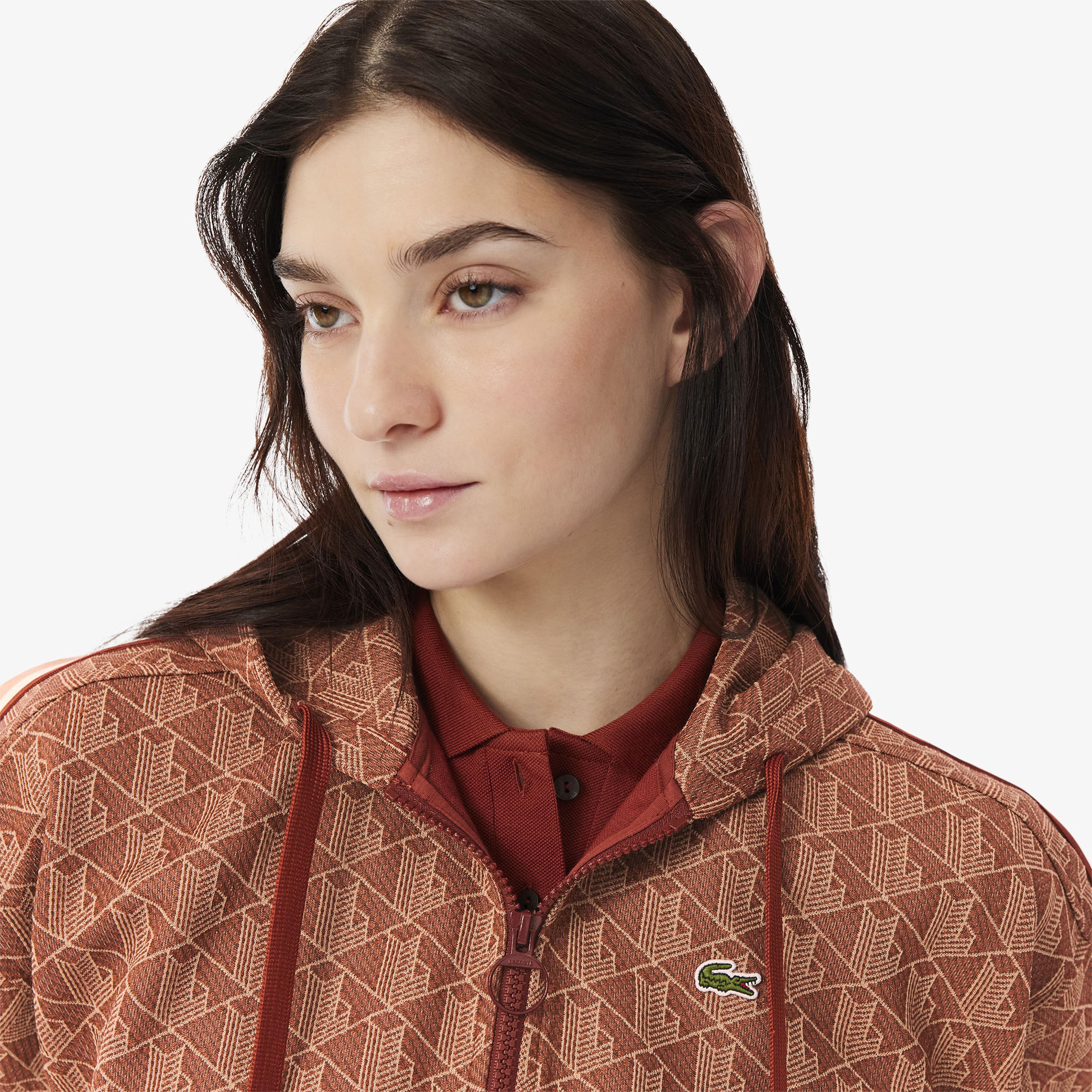 Lacoste Classic Fit Monogram Kadın Kahverengi Sweatshirt