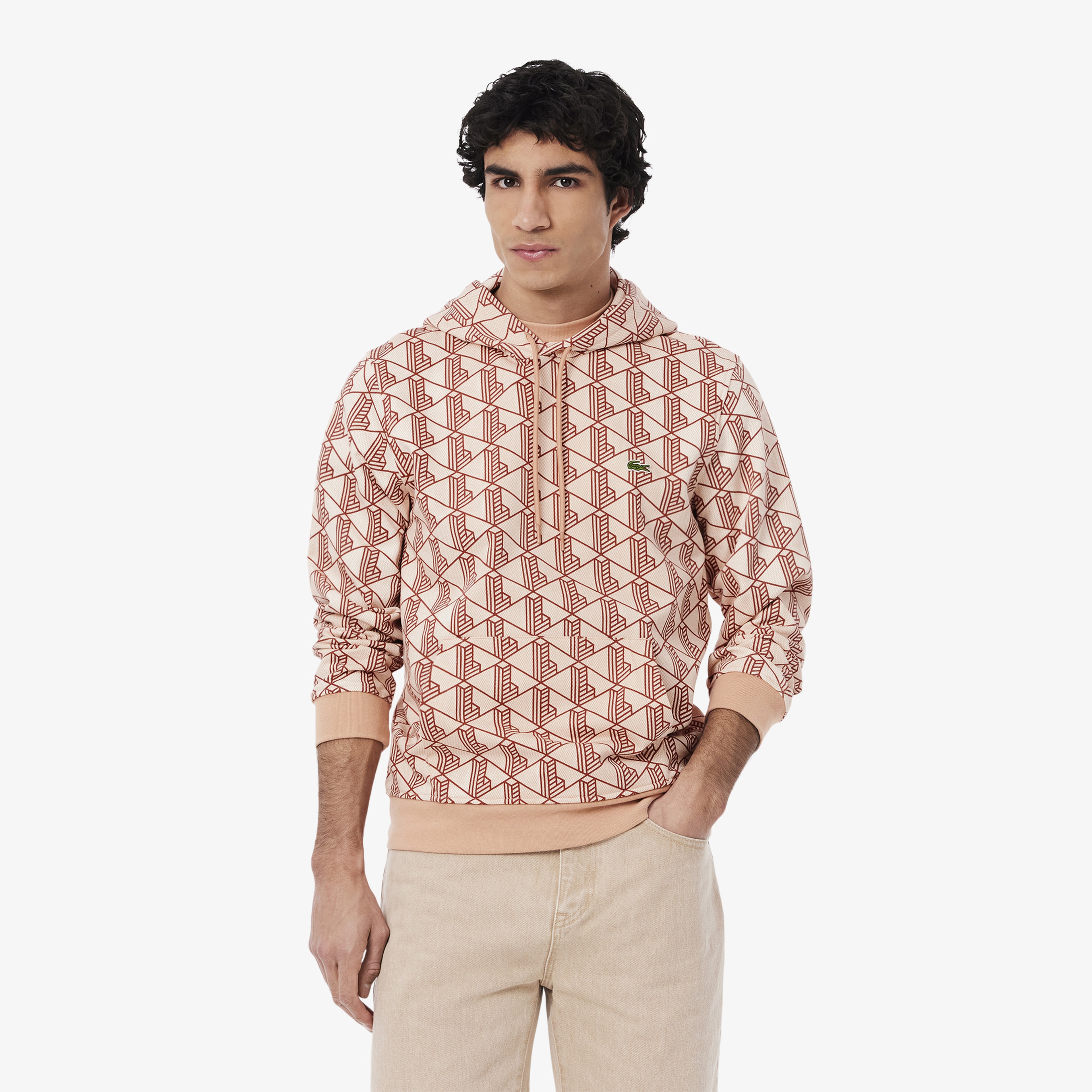 Lacoste Relaxed Fit Monogram Erkek Kahverengi Sweatshirt