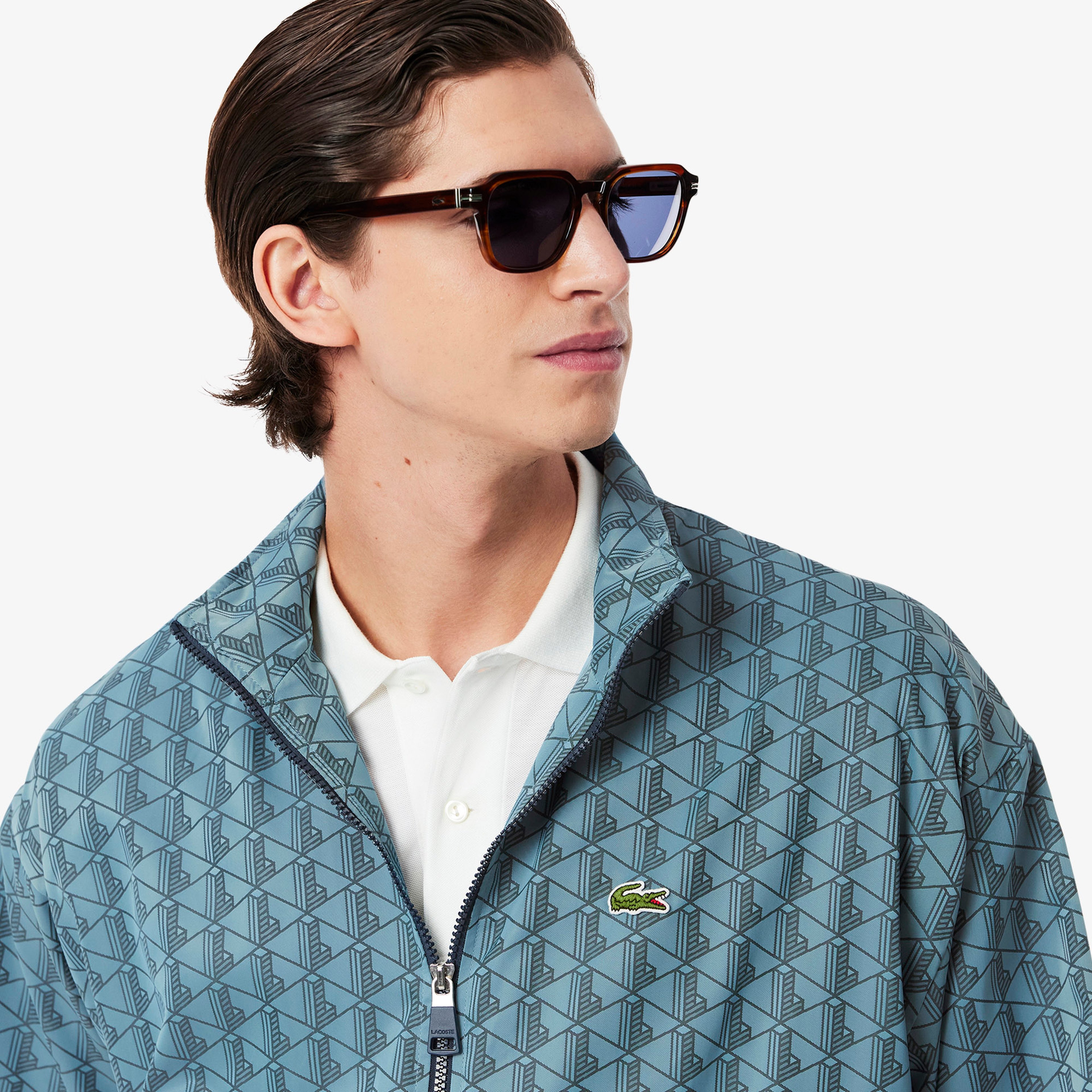 Lacoste Relaxed Fit Monogram Erkek Mavi Ceket