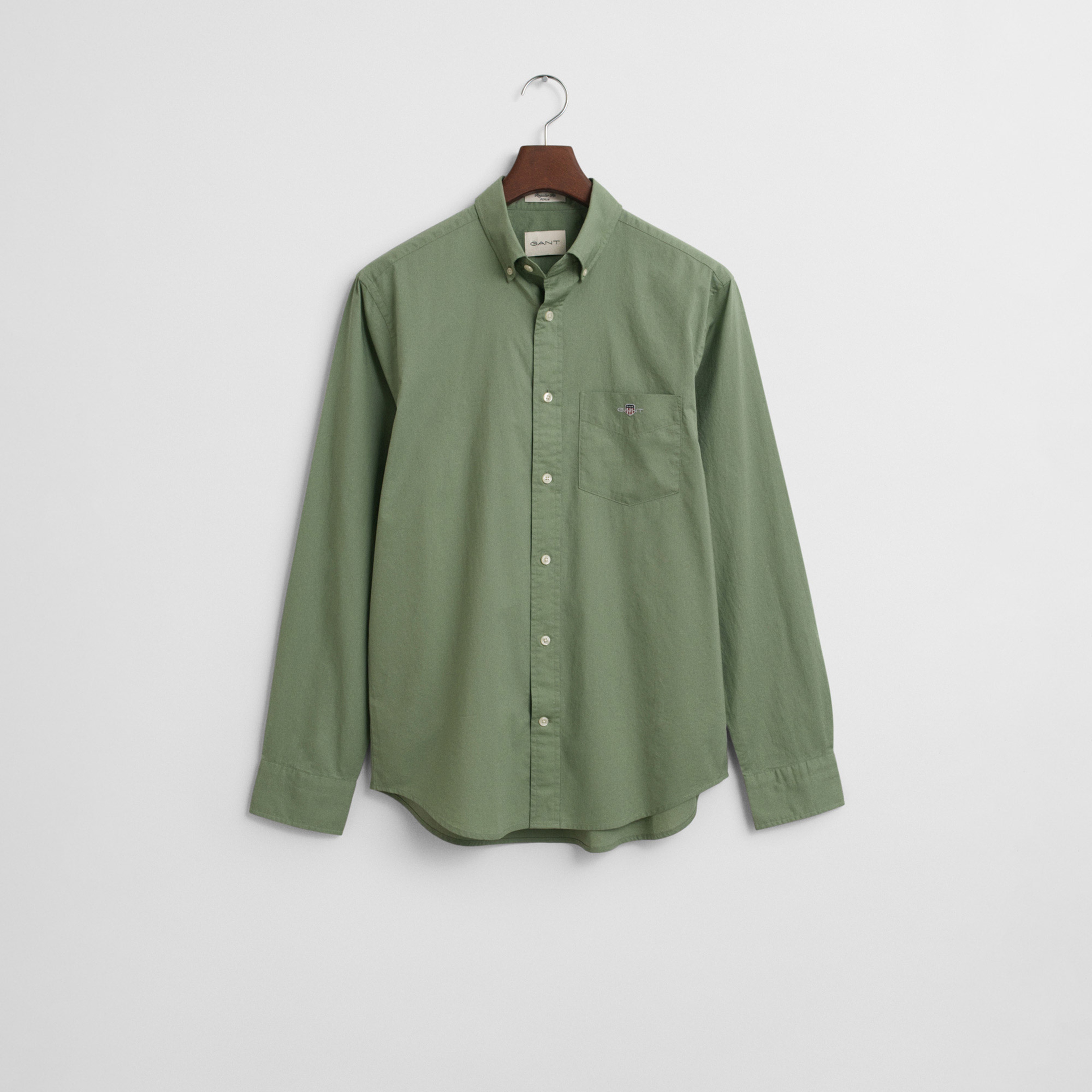 GANT Erkek Yeşil Regular Fit Düğmeli Yaka Poplin Gömlek
