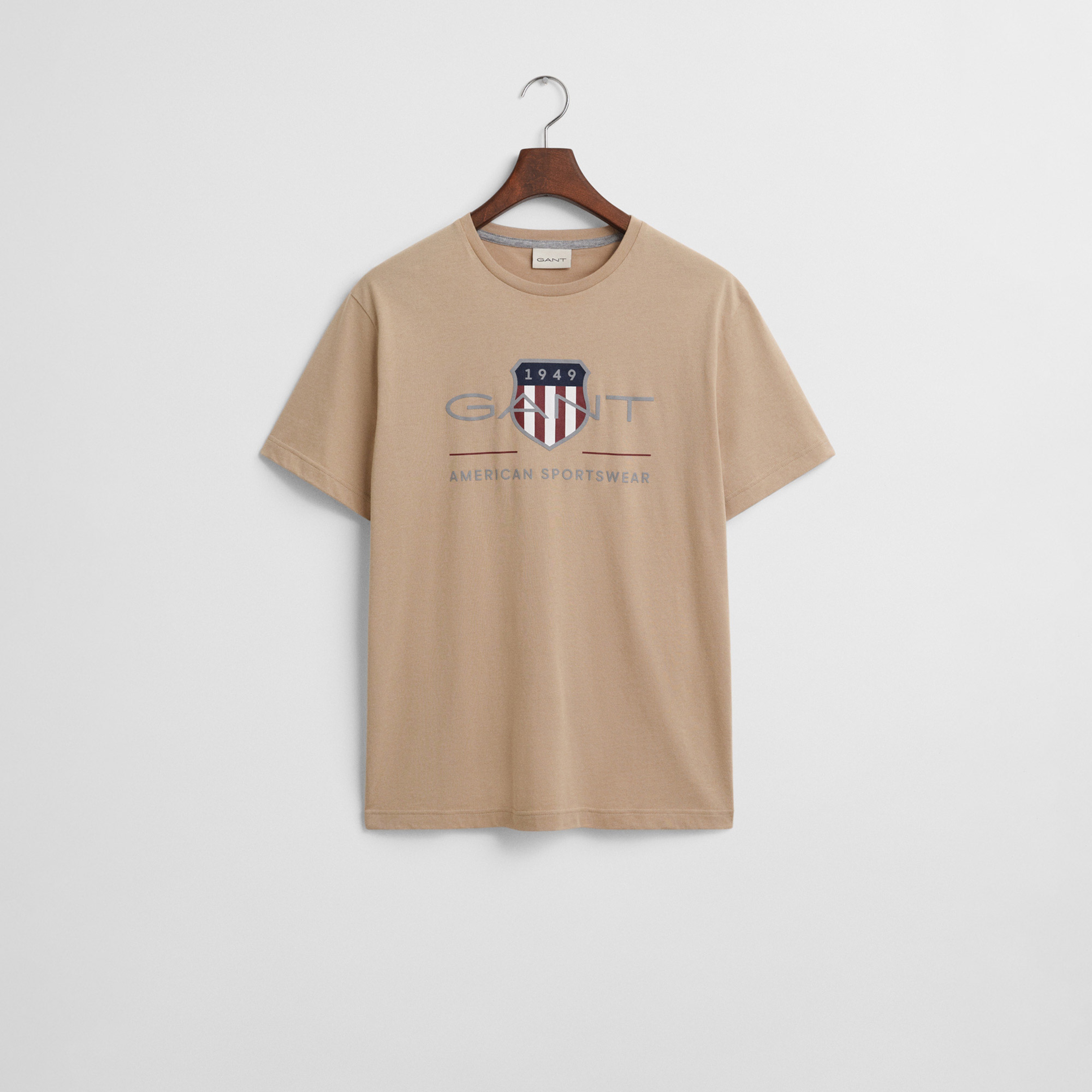 GANT Erkek Bej Regular Fit Bisiklet Yaka Logolu T-Shirt