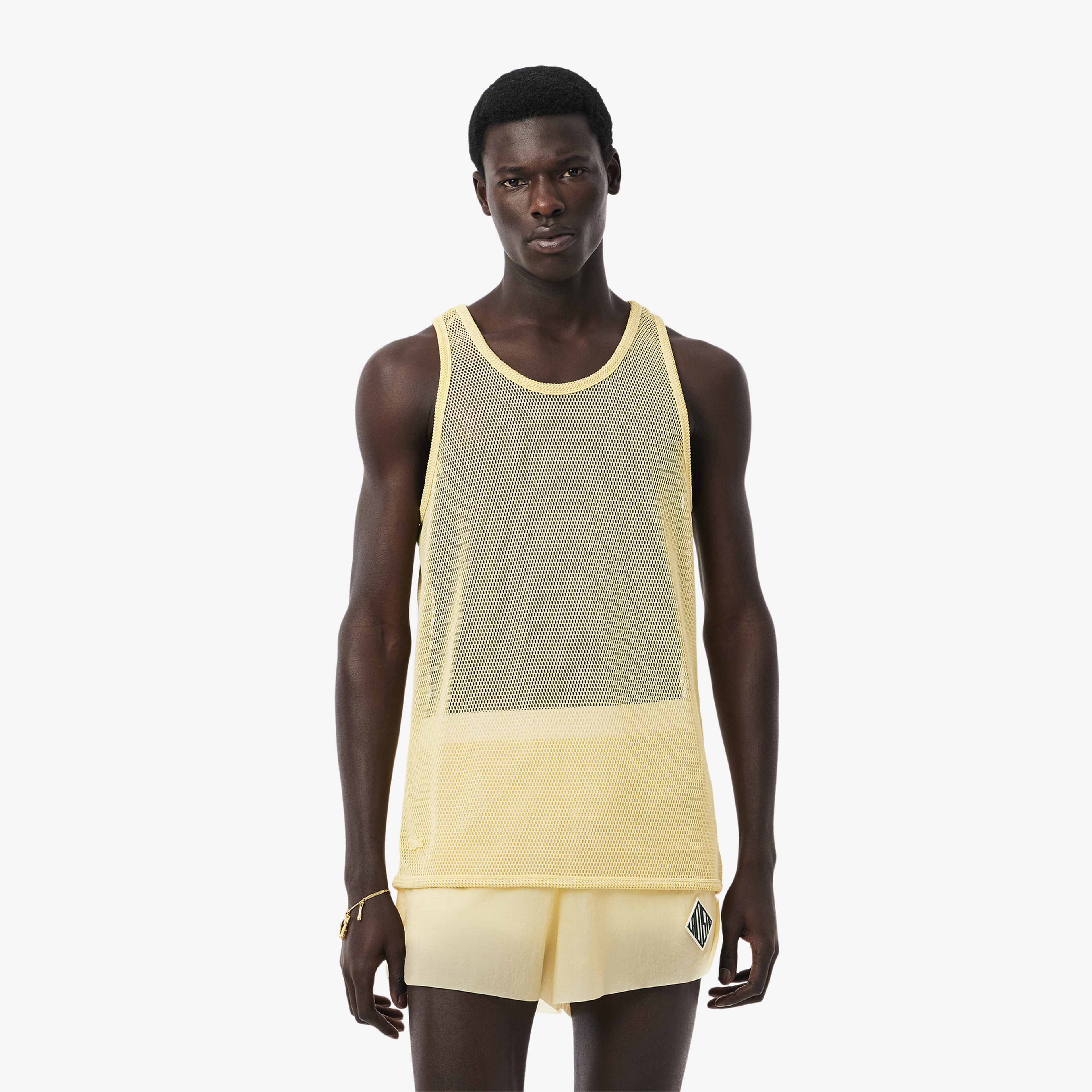 SS25 RUNWAY Erkek Slim Fit Kolsuz Bisiklet Yaka Sarı T-Shirt