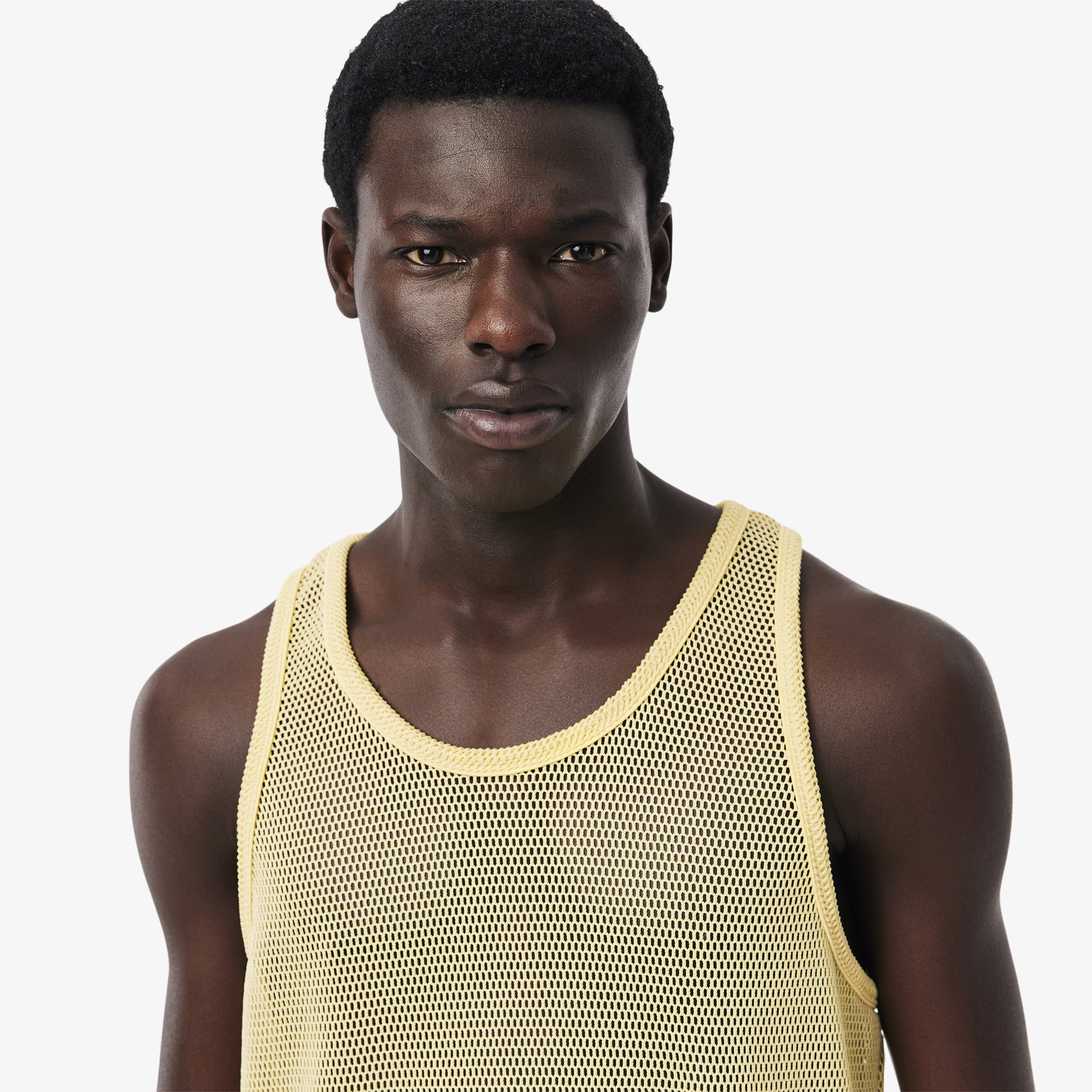 SS25 RUNWAY Erkek Slim Fit Kolsuz Bisiklet Yaka Sarı T-Shirt