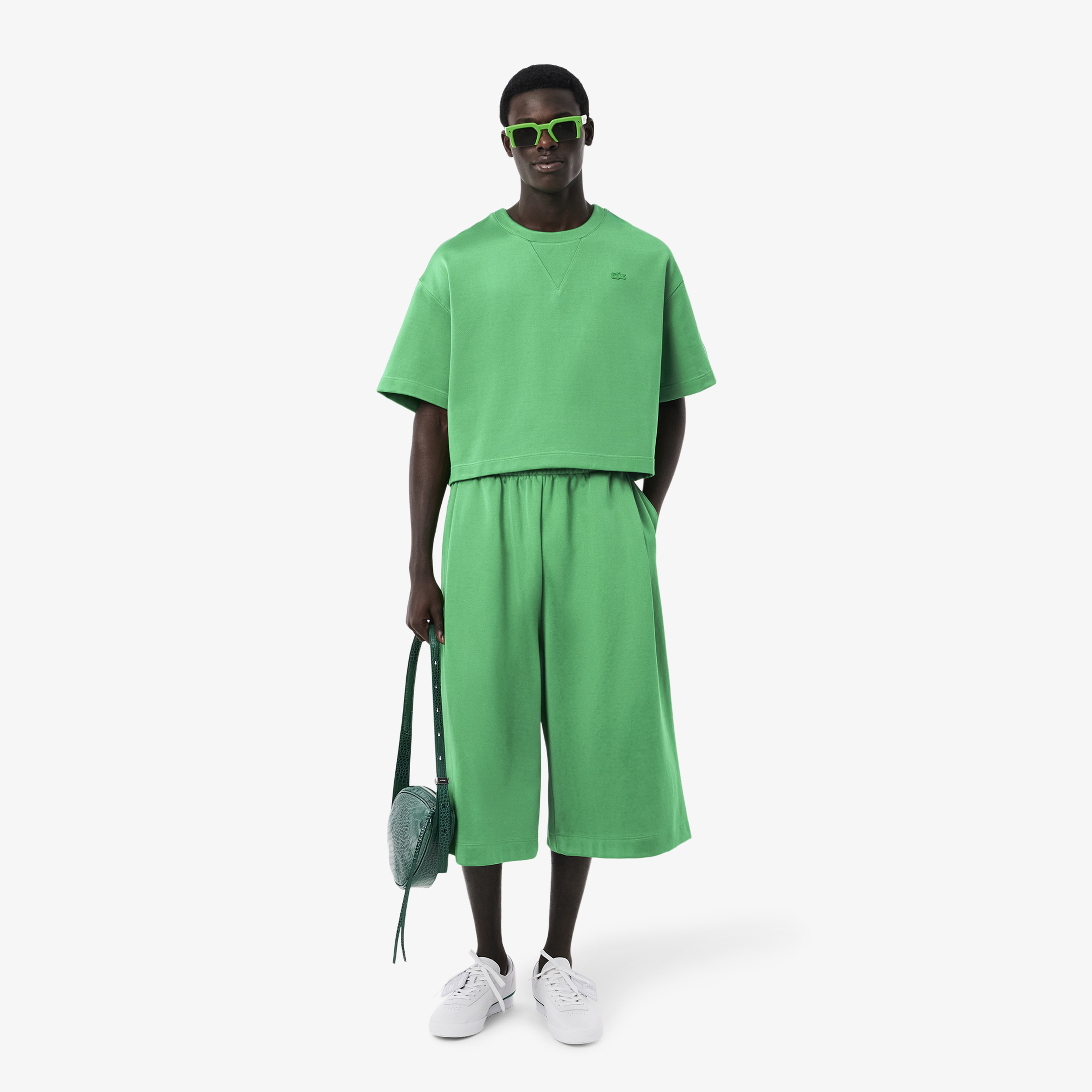 SS25 RUNWAY Erkek Oversize Fit Kısa Kollu Bisiklet Yaka Yeşil Sweatshirt