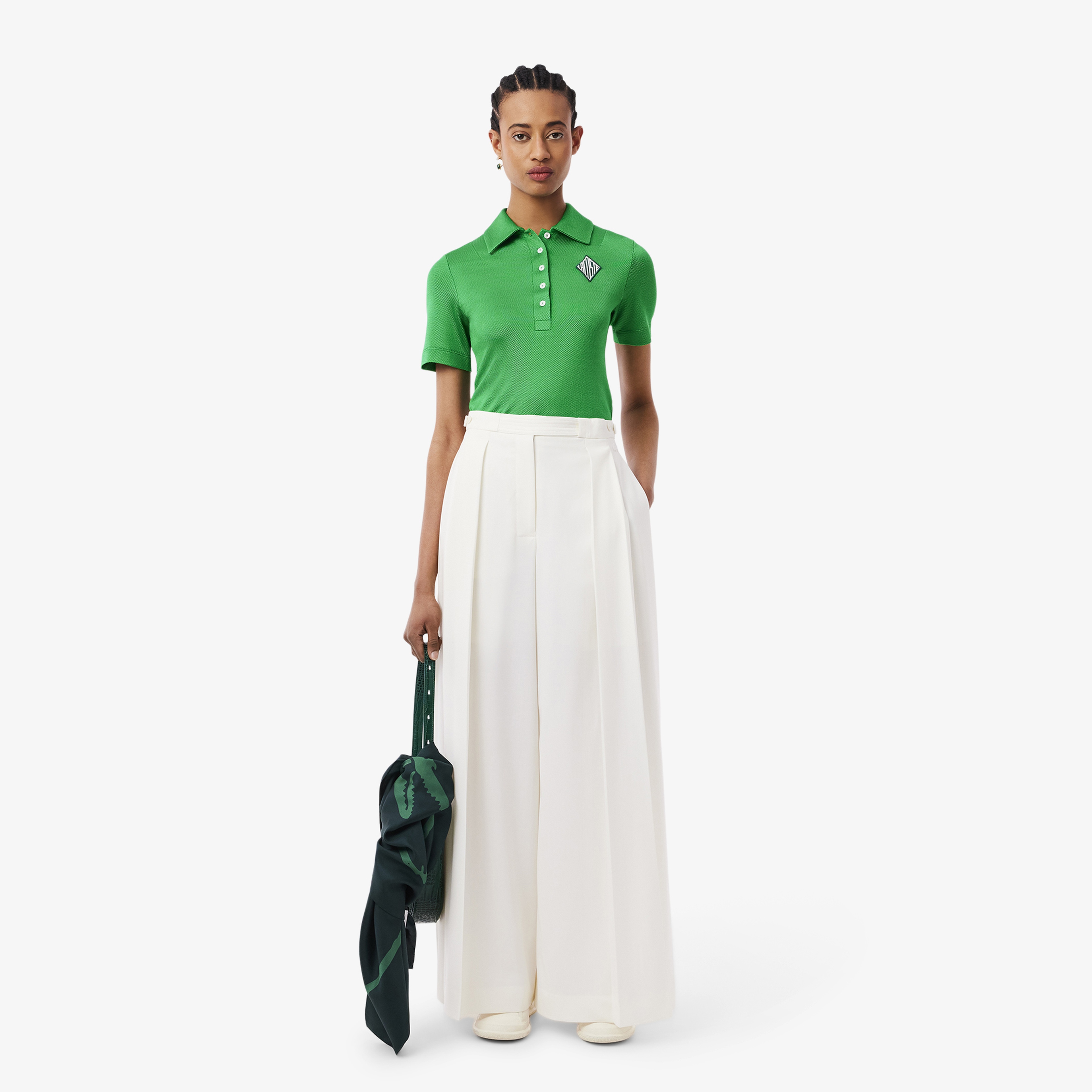 SS25 RUNWAY Kadın Slim Fit Saten Yeşil Polo