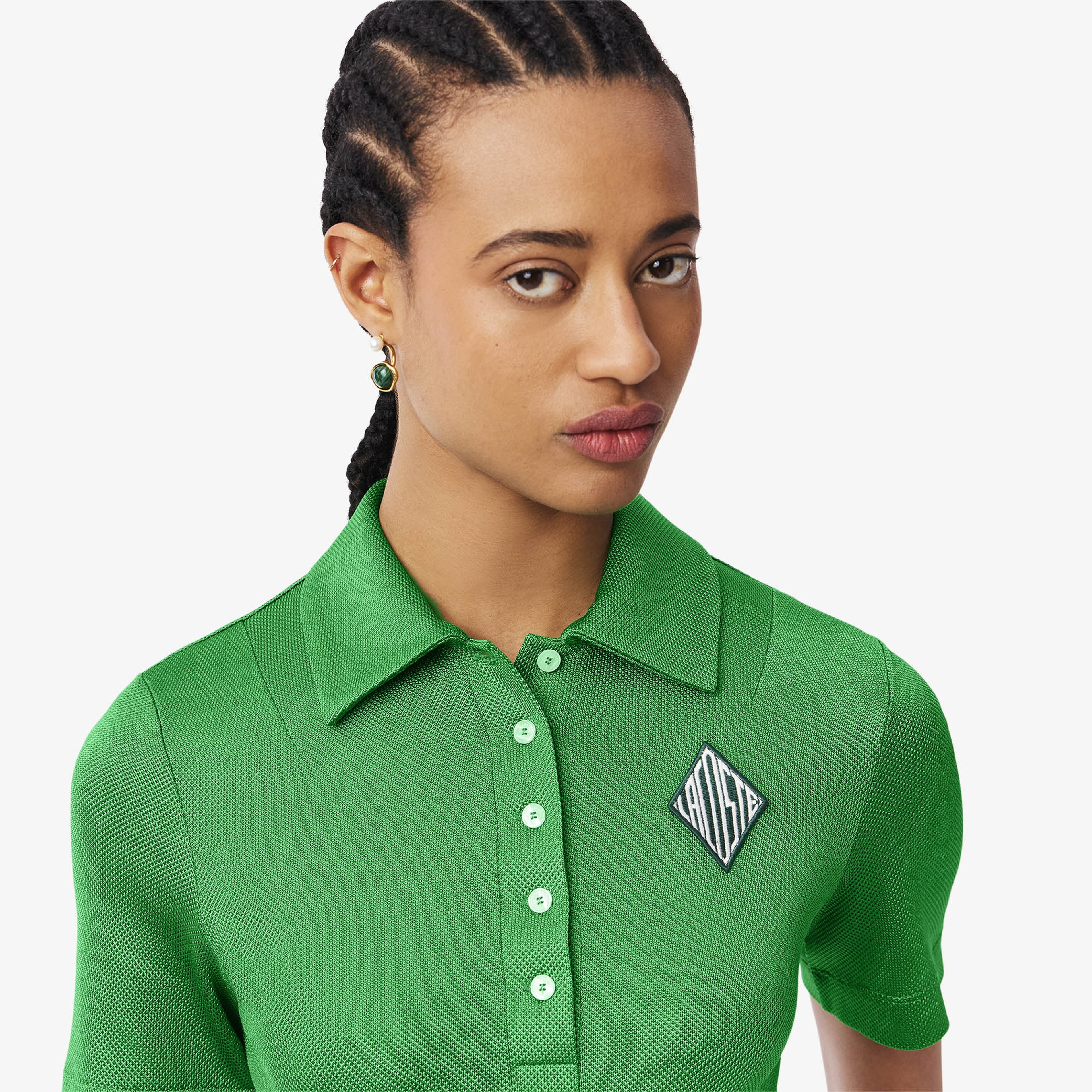 SS25 RUNWAY Kadın Slim Fit Saten Yeşil Polo