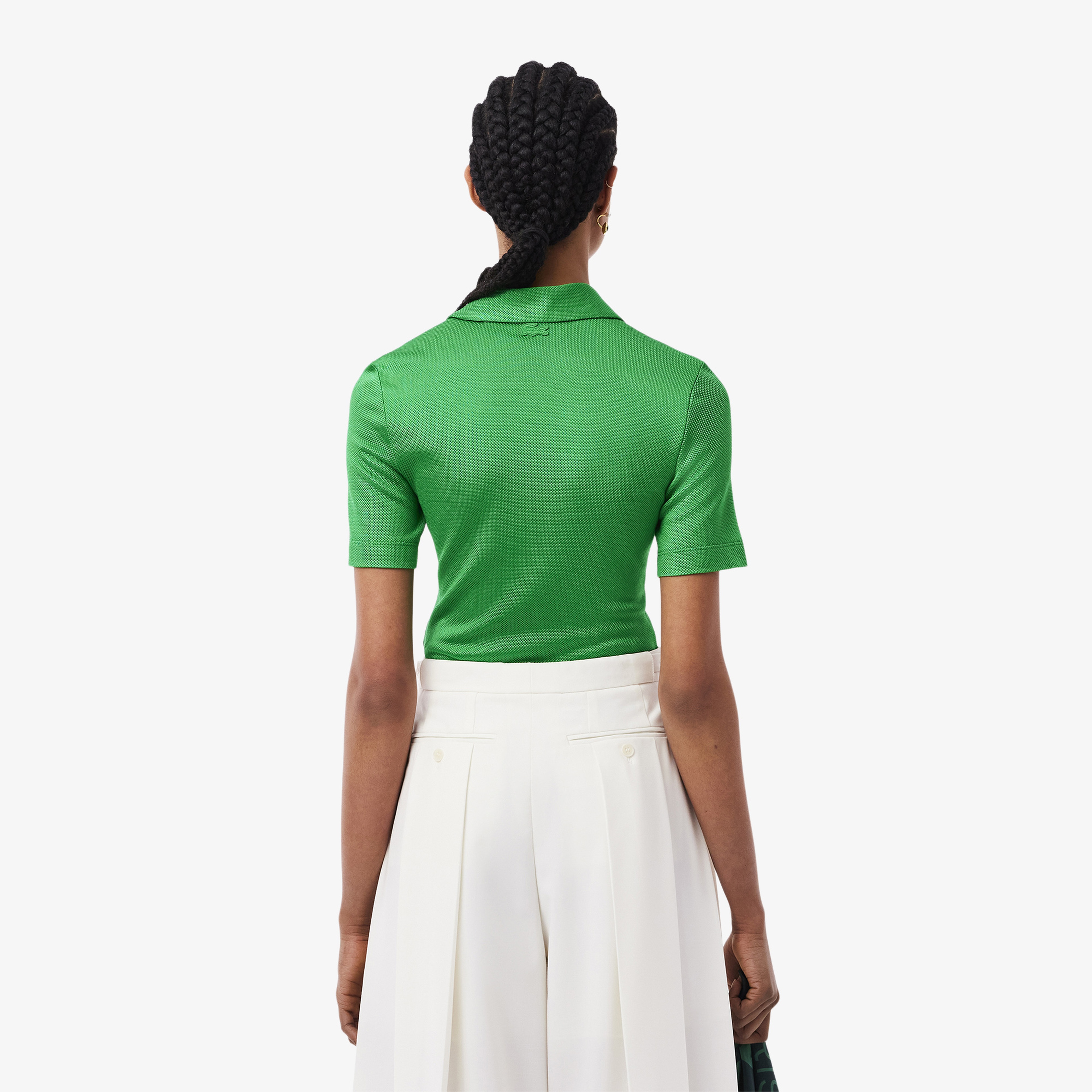 SS25 RUNWAY Kadın Slim Fit Saten Yeşil Polo