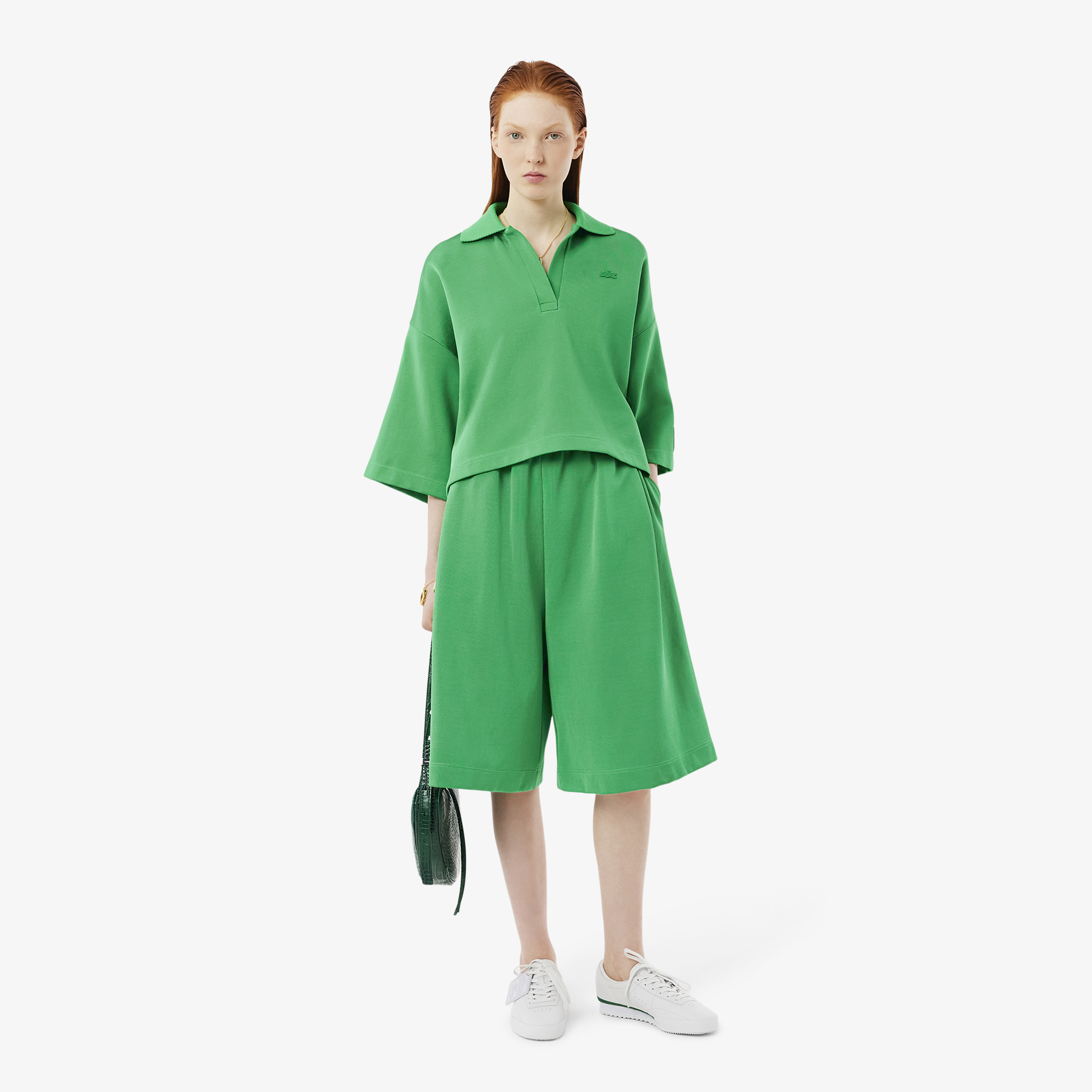 SS25 RUNWAY Kadın Oversize Fit Saten Yeşil Bermuda Şort