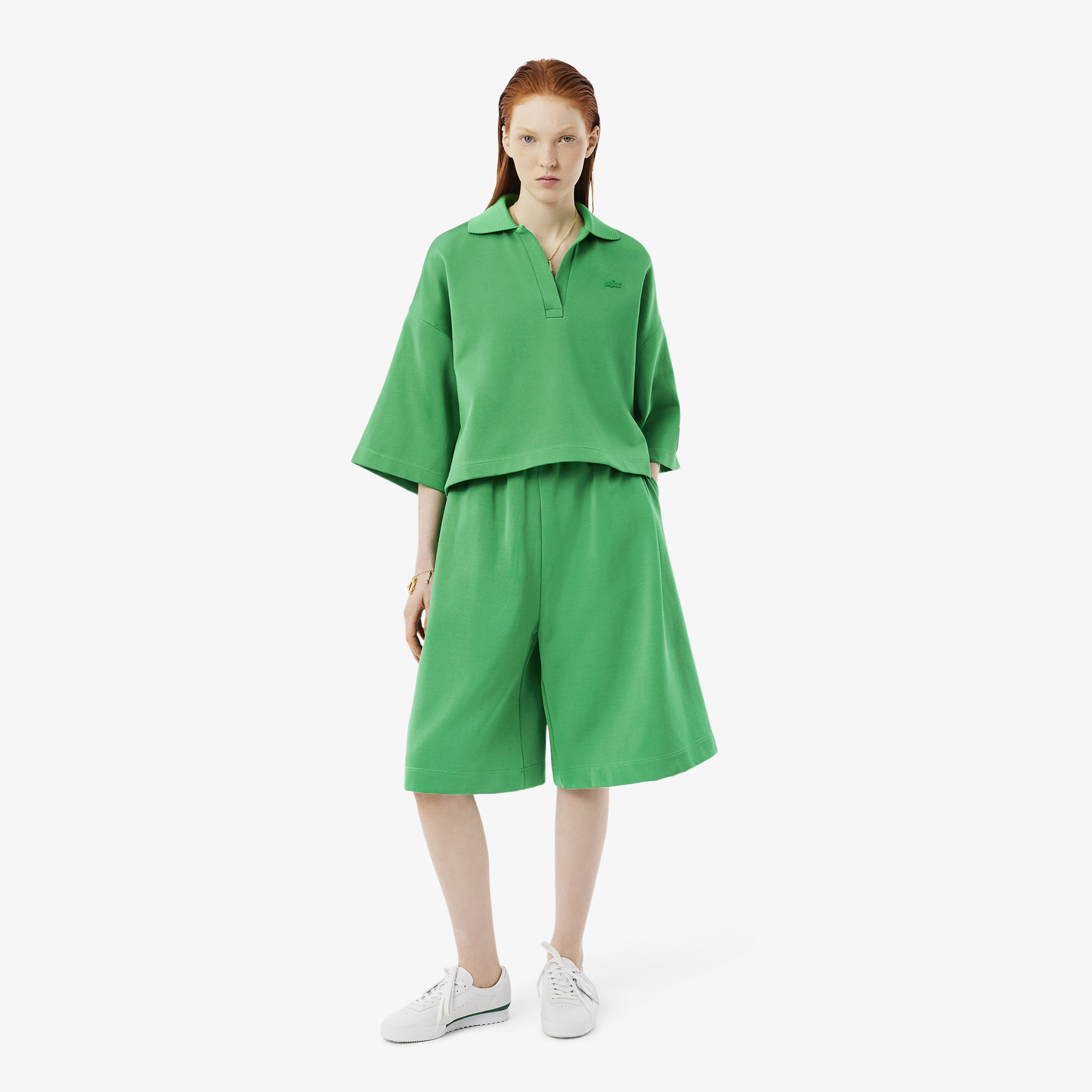 SS25 RUNWAY Kadın Oversize Fit Saten Yeşil Bermuda Şort