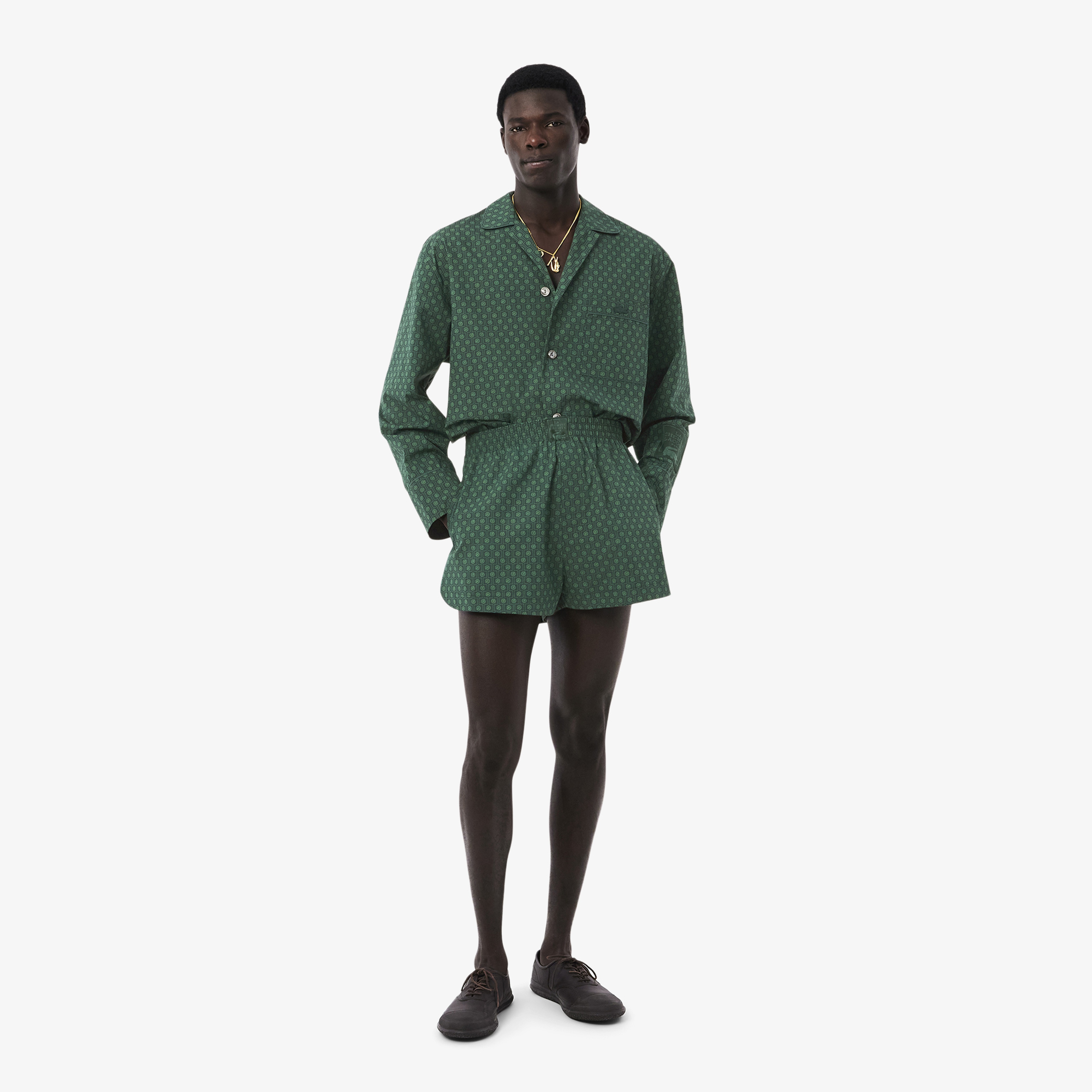 SS25 RUNWAY Erkek Desenli Yeşil Şort