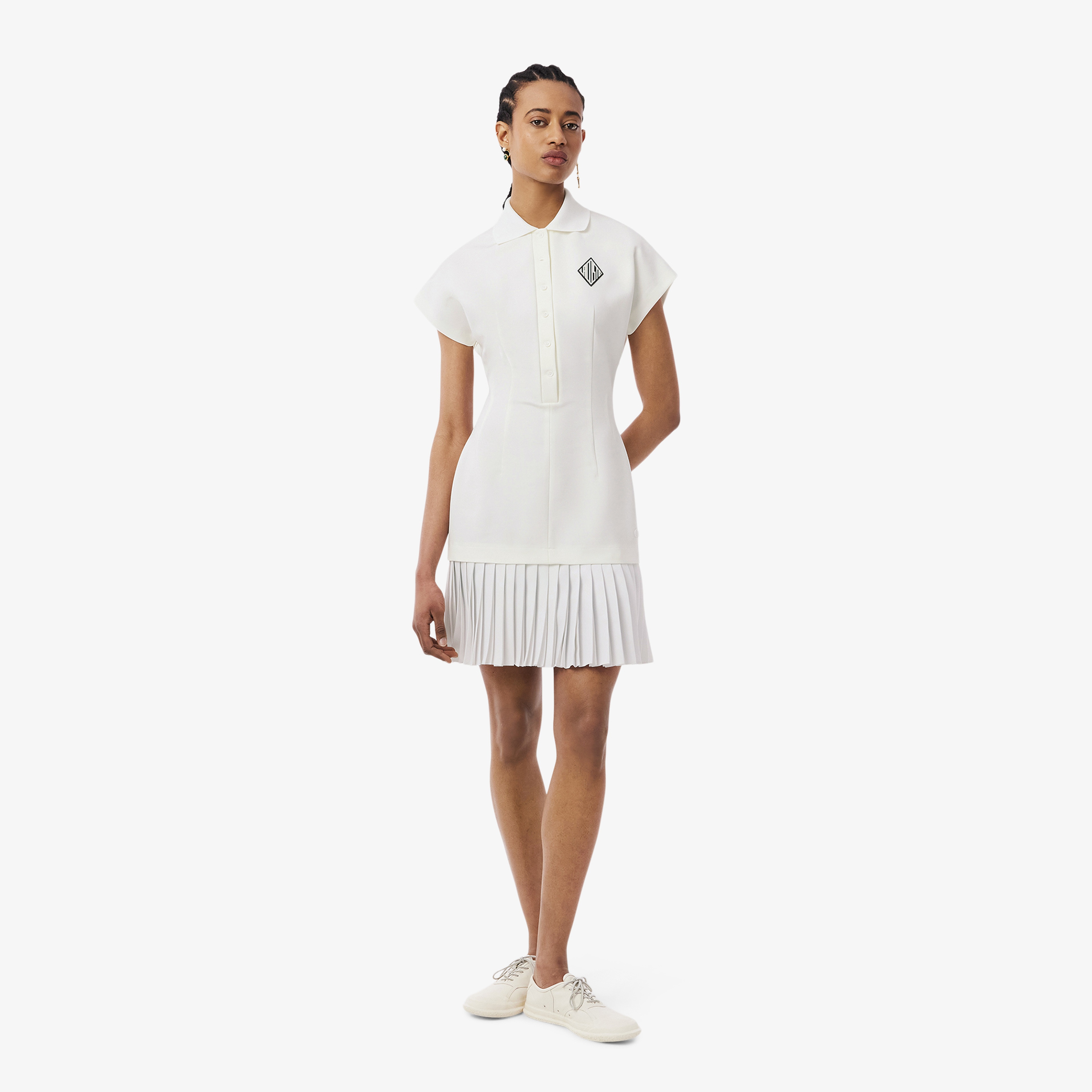 SS25 RUNWAY Kadın Slim Fit Kısa Kollu Polo Yaka Beyaz Elbise