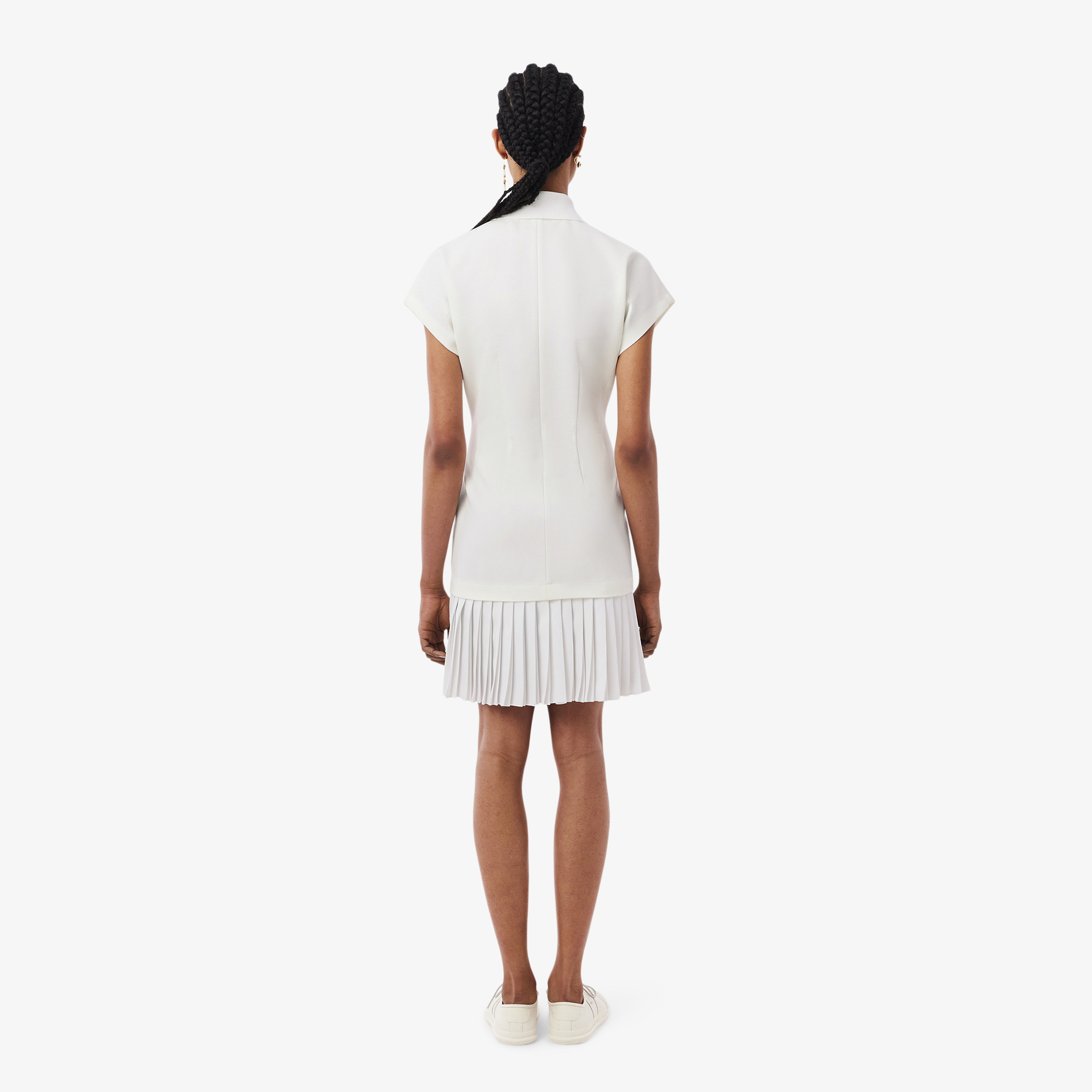 SS25 RUNWAY Kadın Slim Fit Kısa Kollu Polo Yaka Beyaz Elbise