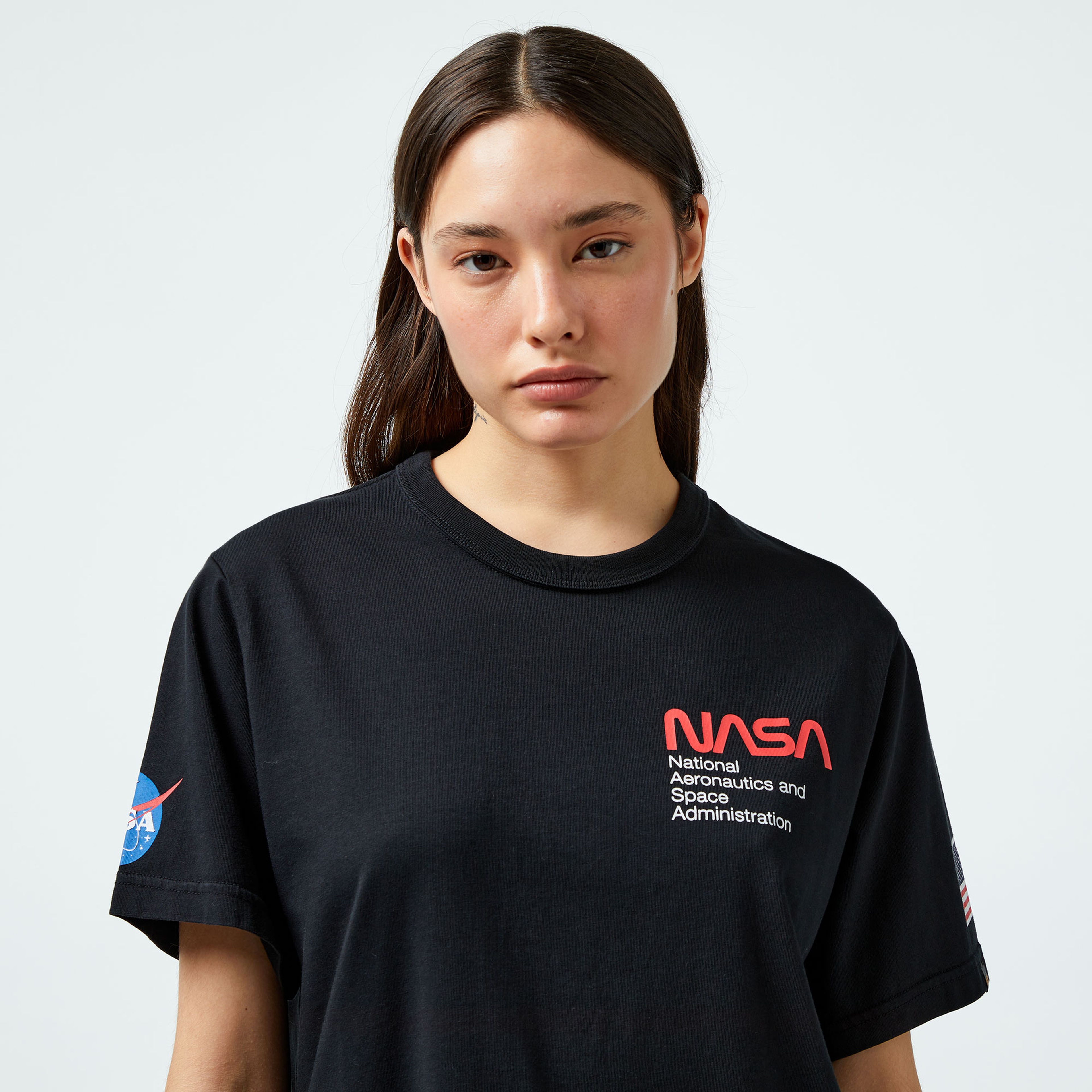 Alpha Industries Nasa Worm Logo Unisex Siyah T-Shirt