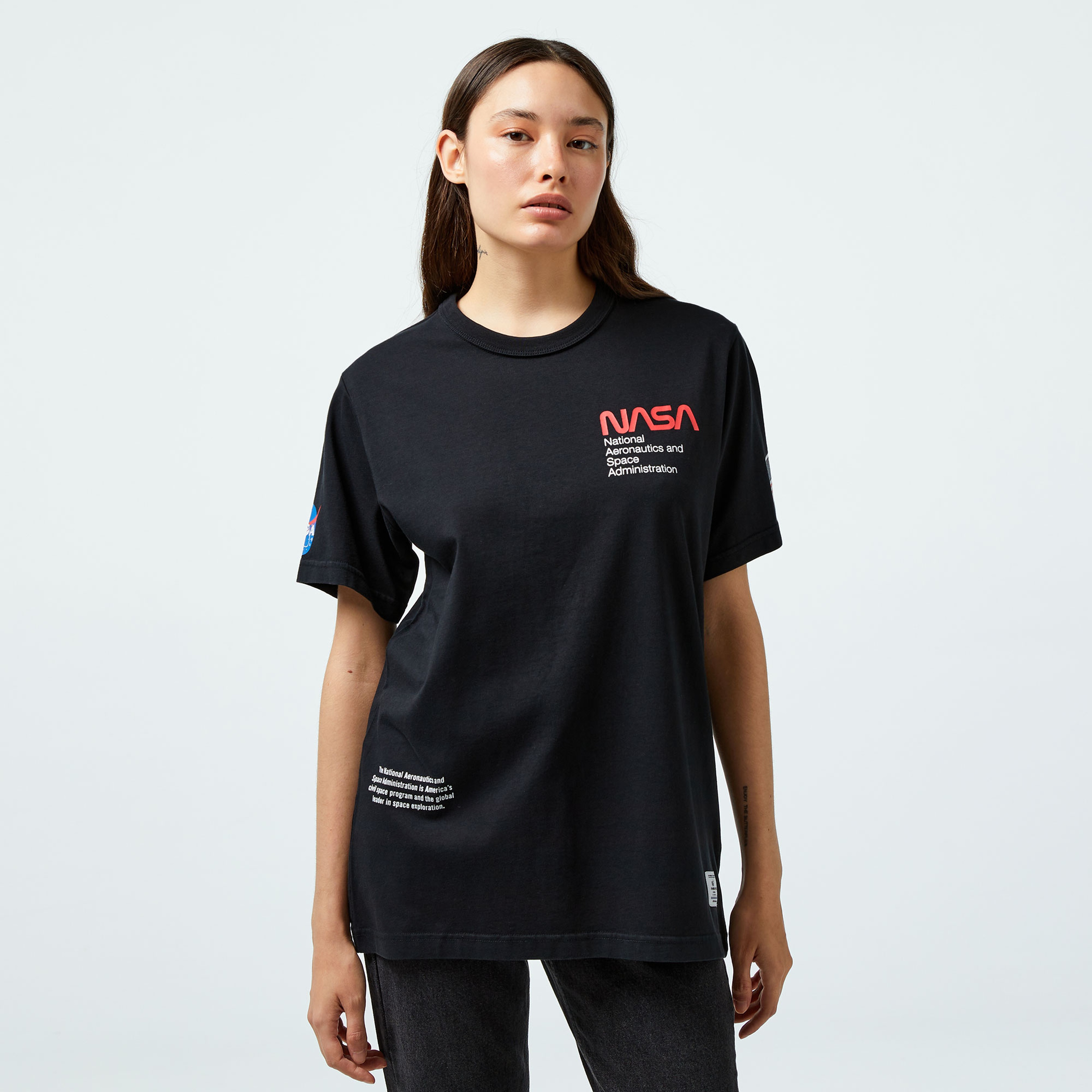 Alpha Industries Nasa Worm Logo Unisex Siyah T-Shirt