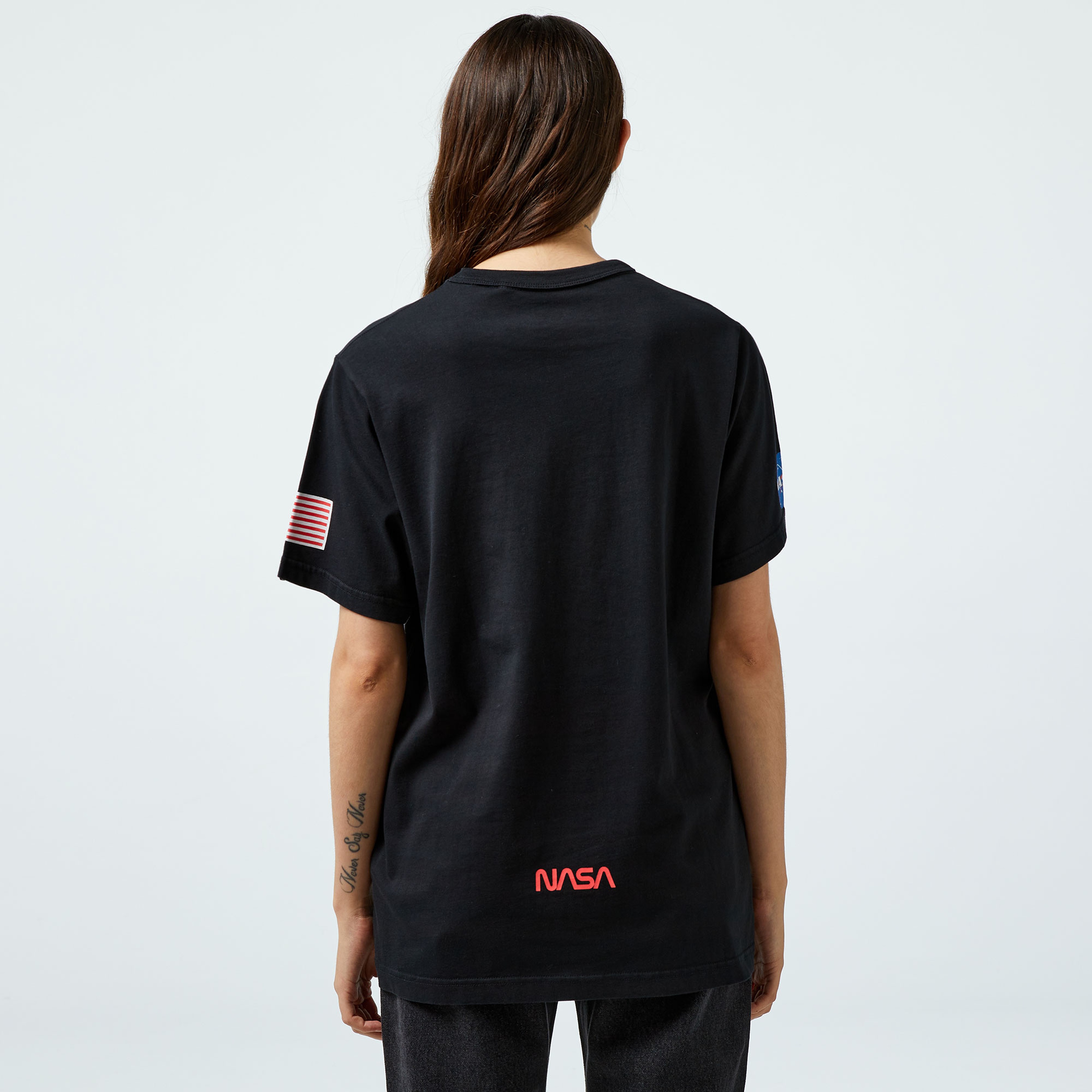 Alpha Industries Nasa Worm Logo Unisex Siyah T-Shirt