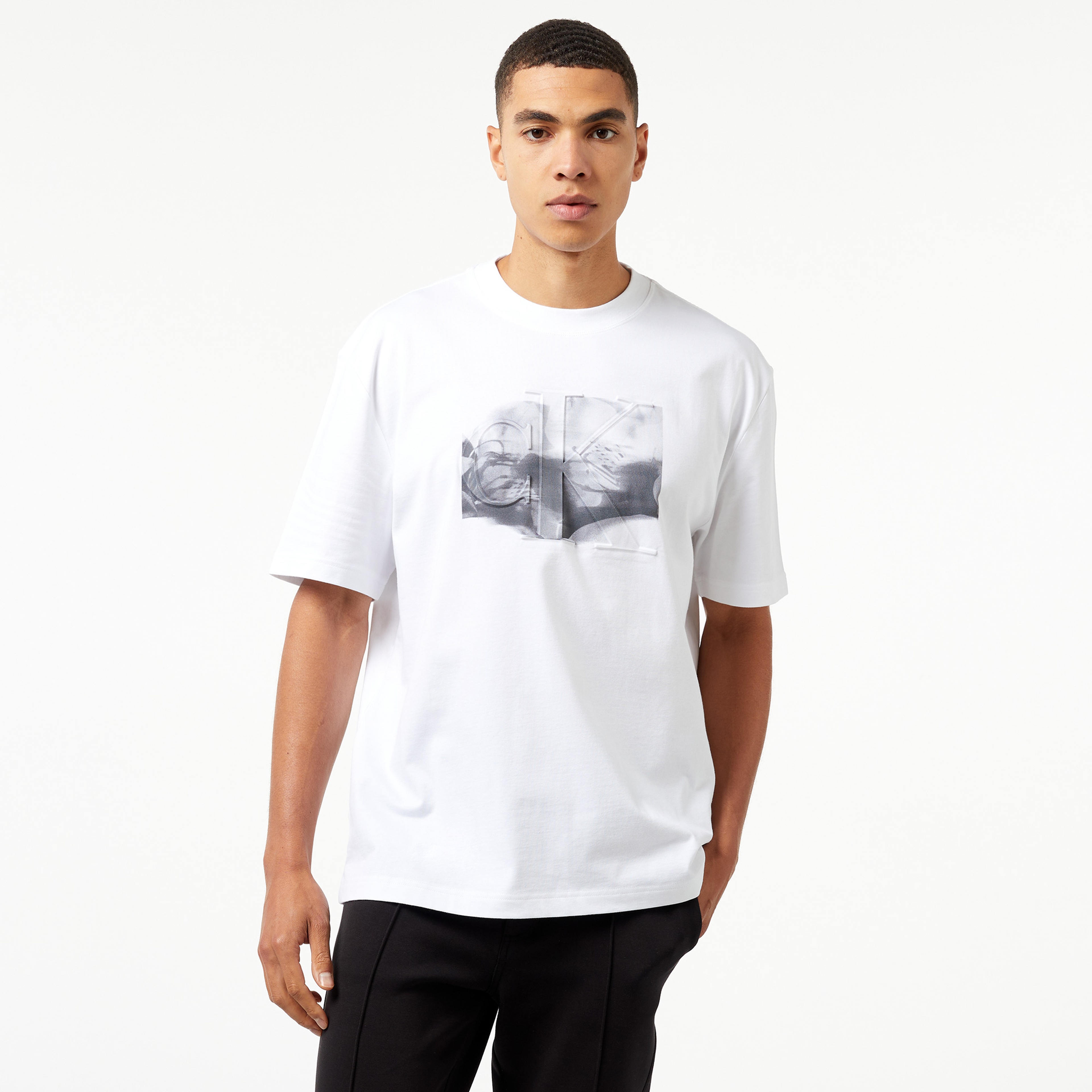 Calvin Klein Jeans Embossed Euphoric Floral Erkek Beyaz T-Shirt