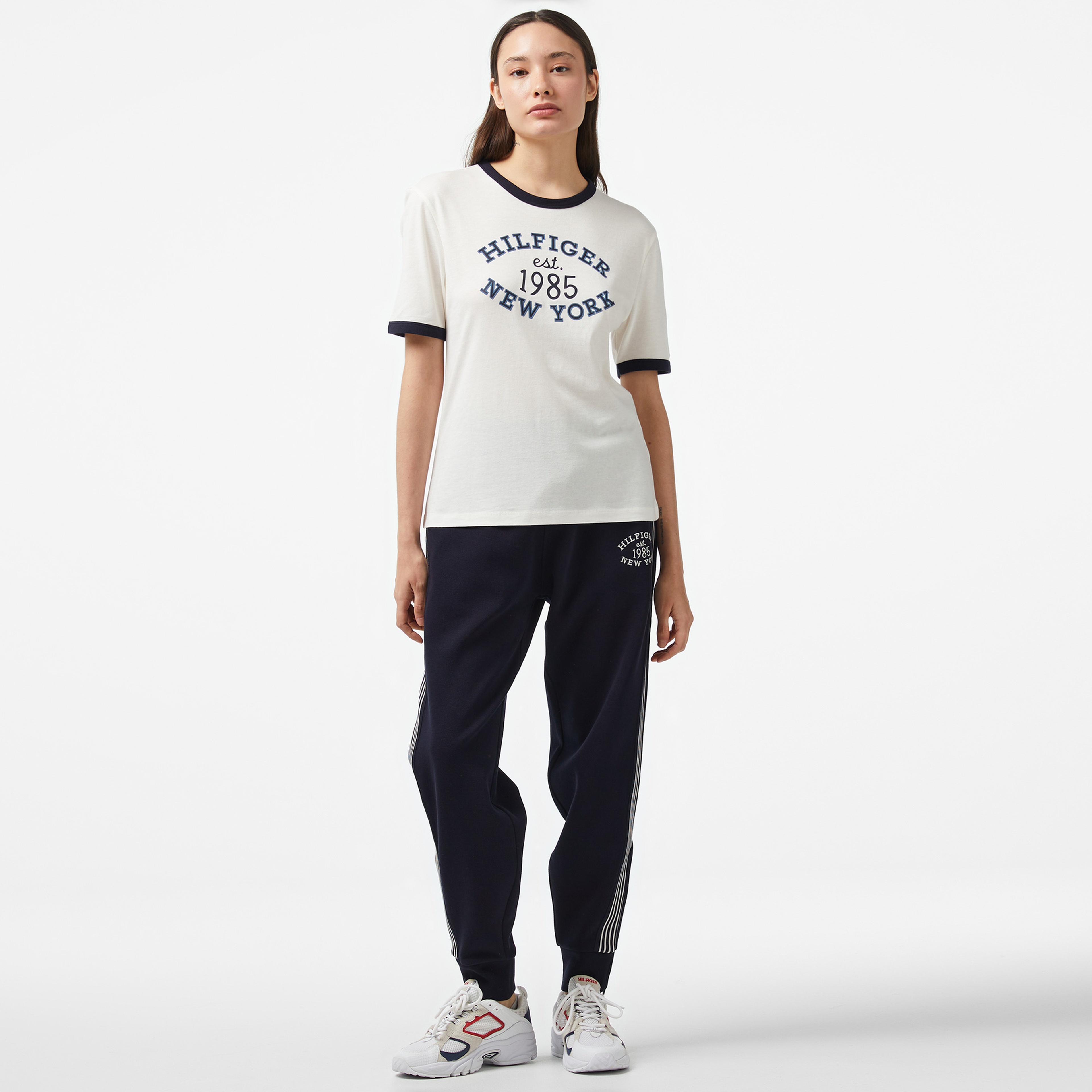 Tommy Hilfiger Varsity Ringer Kadın Beyaz T-Shirt