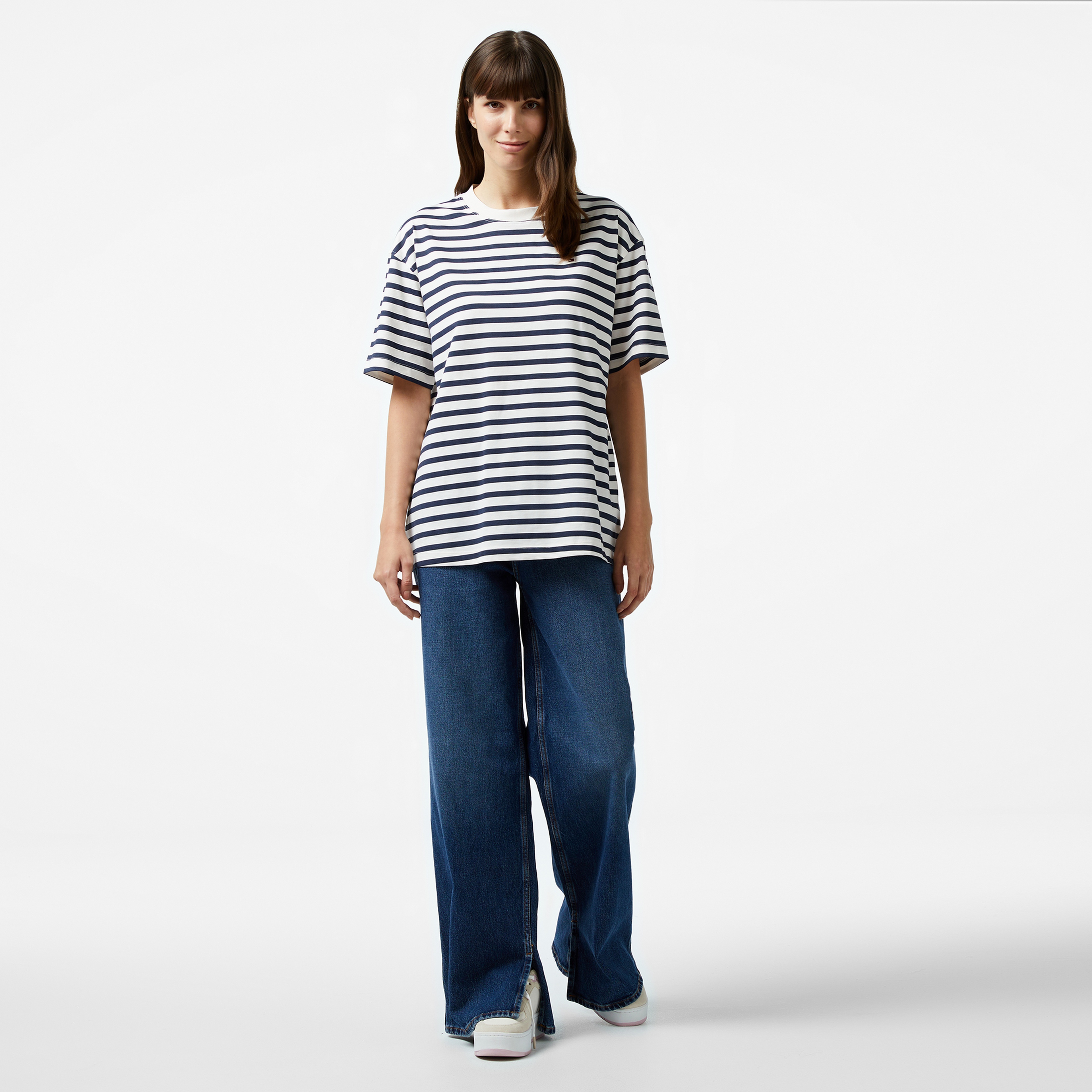 Tommy Hilfiger Modern Stripe Kadın Beyaz T-Shirt
