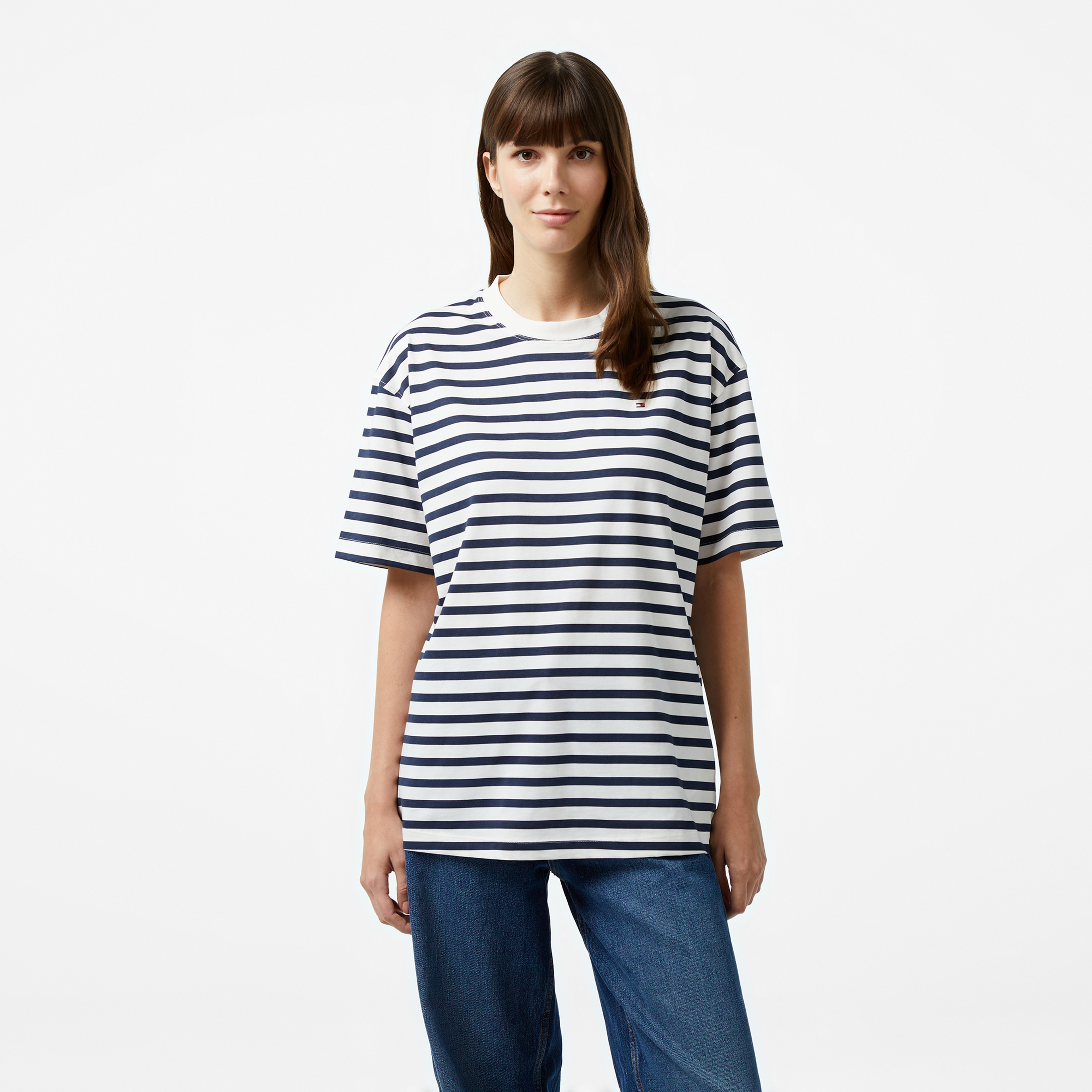 Tommy Hilfiger Modern Stripe Kadın Beyaz T-Shirt