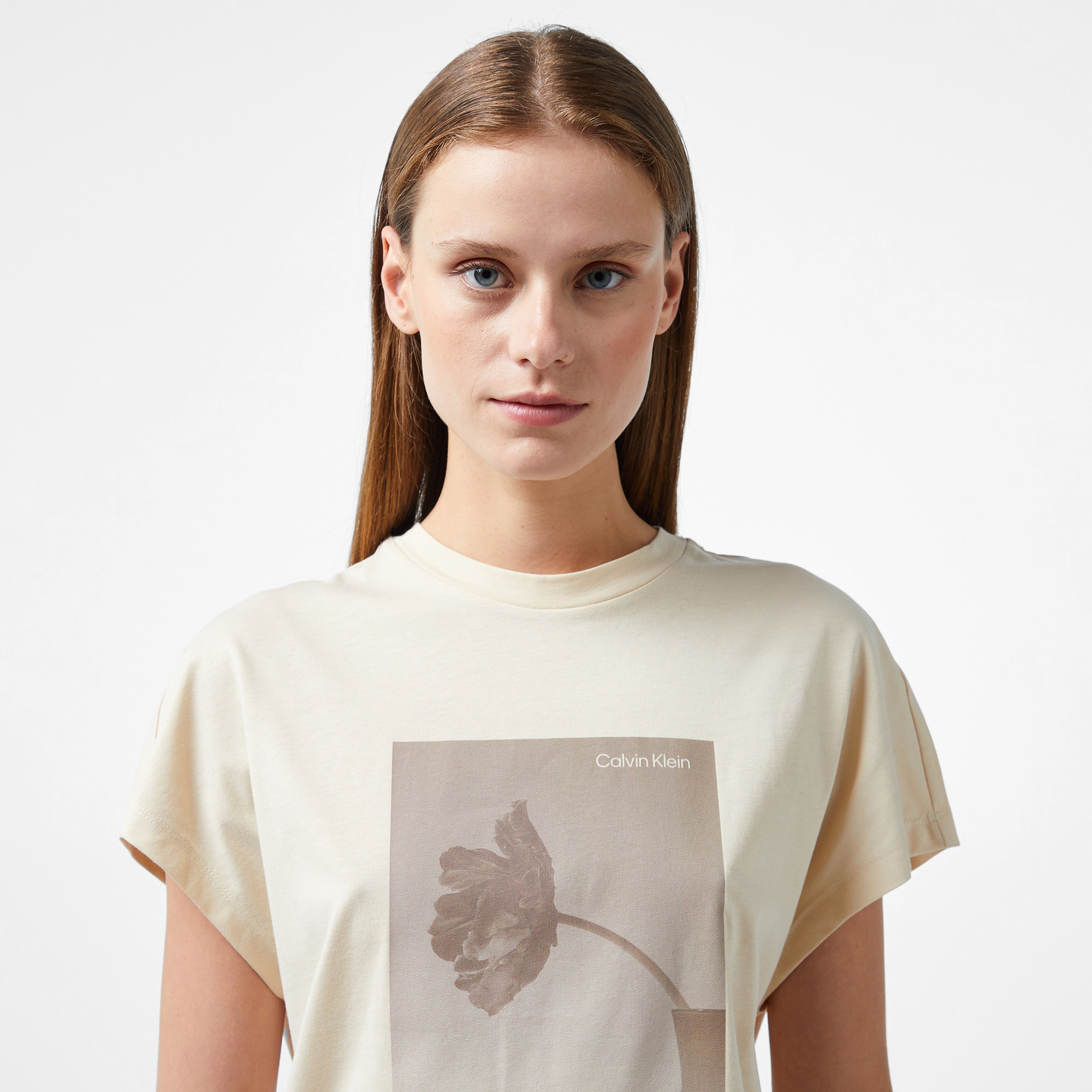Calvin Klein Modern Floral Regular Kadın Gri T-Shirt