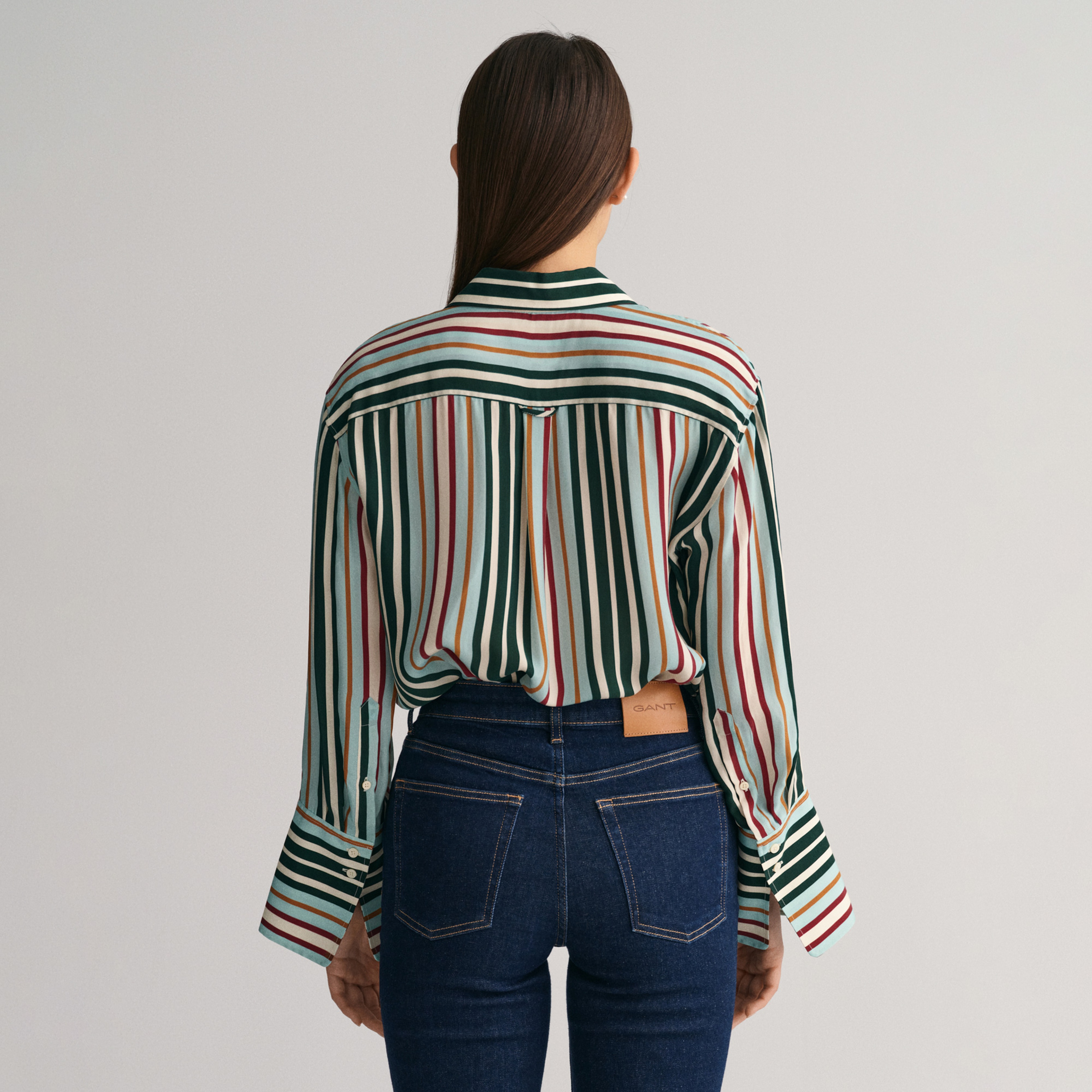 GANT Kadın Yeşil Relaxed Fit Klasik Yaka Çizgili Gömlek