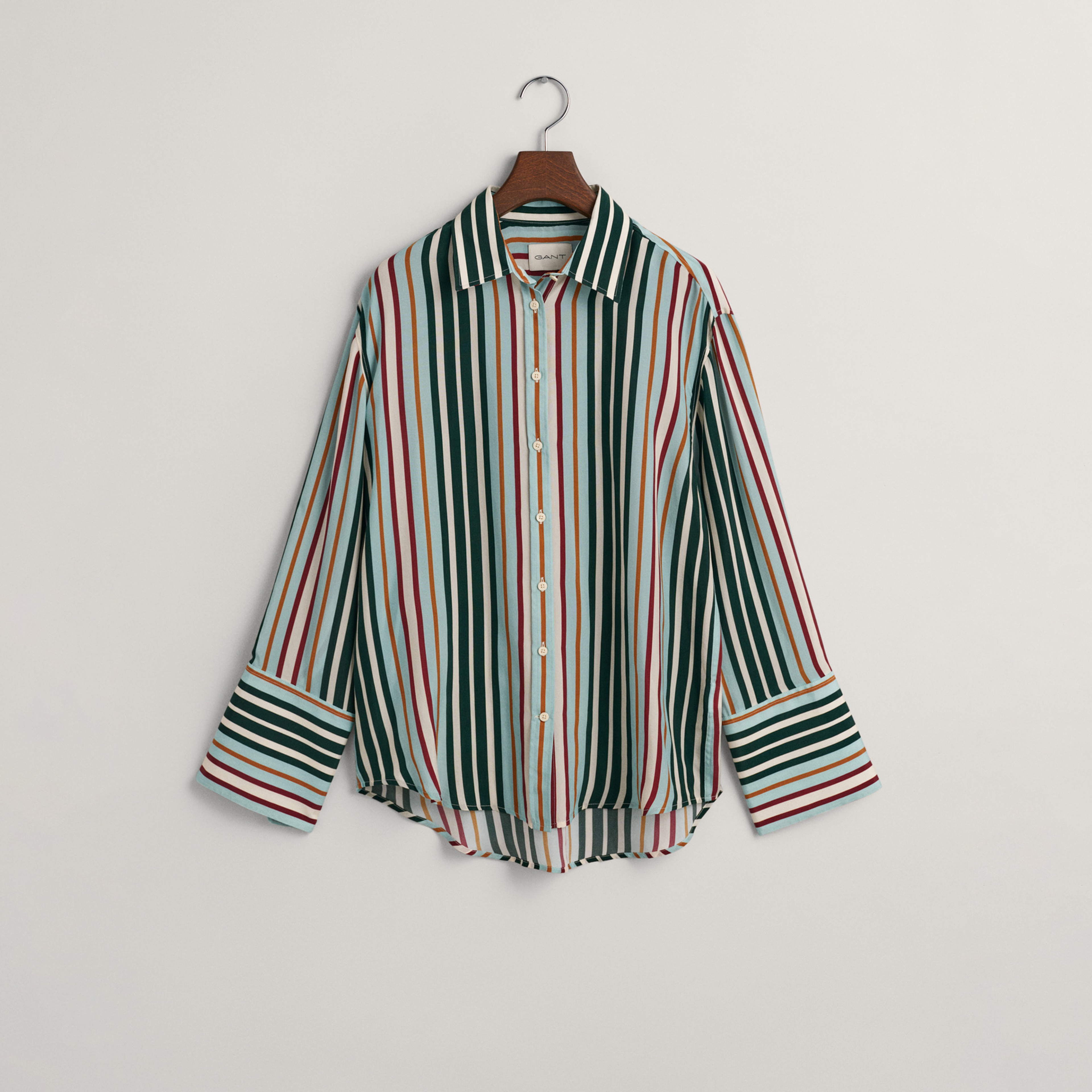 GANT Kadın Yeşil Relaxed Fit Klasik Yaka Çizgili Gömlek