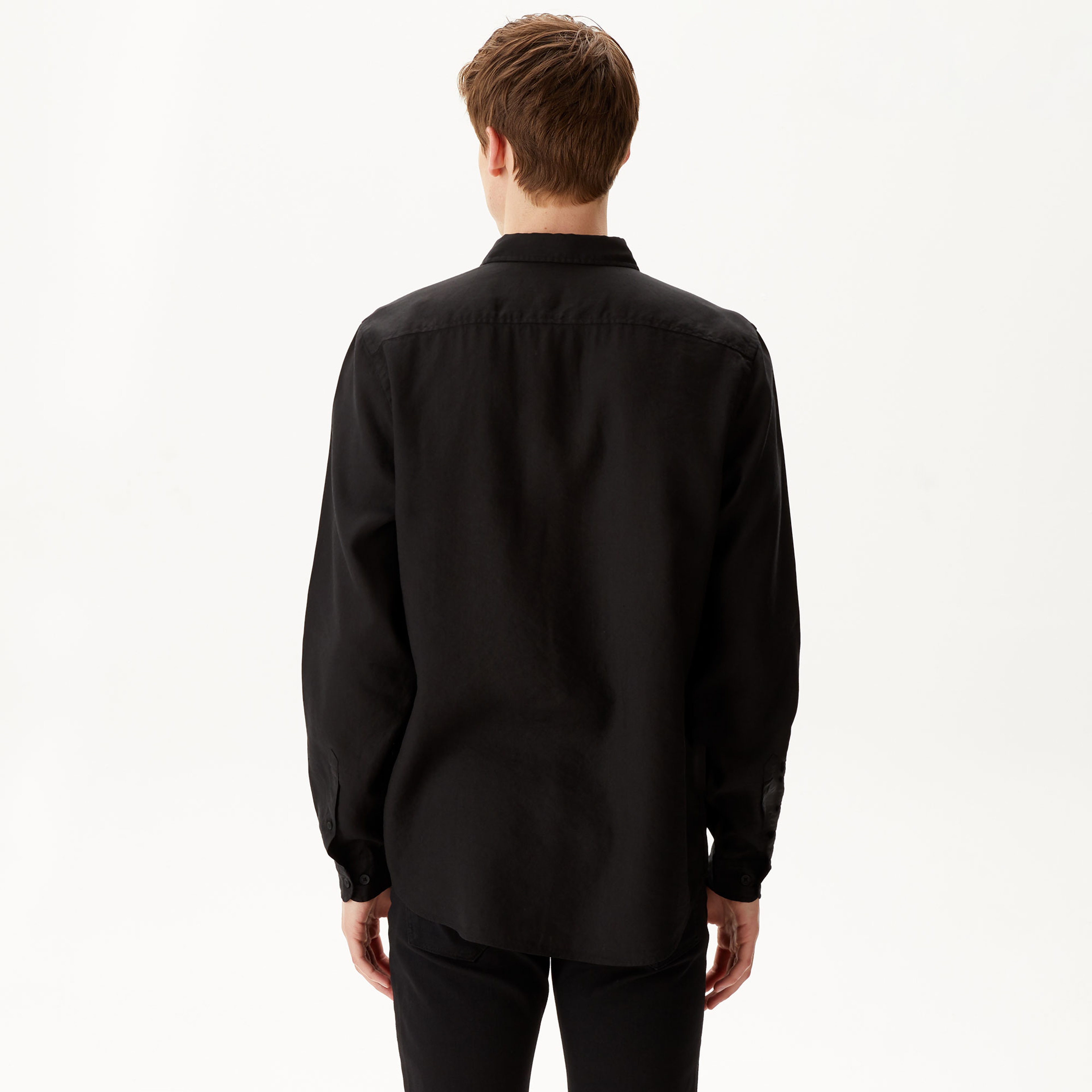 Erkek Regular Fit Keten Siyah Gömlek