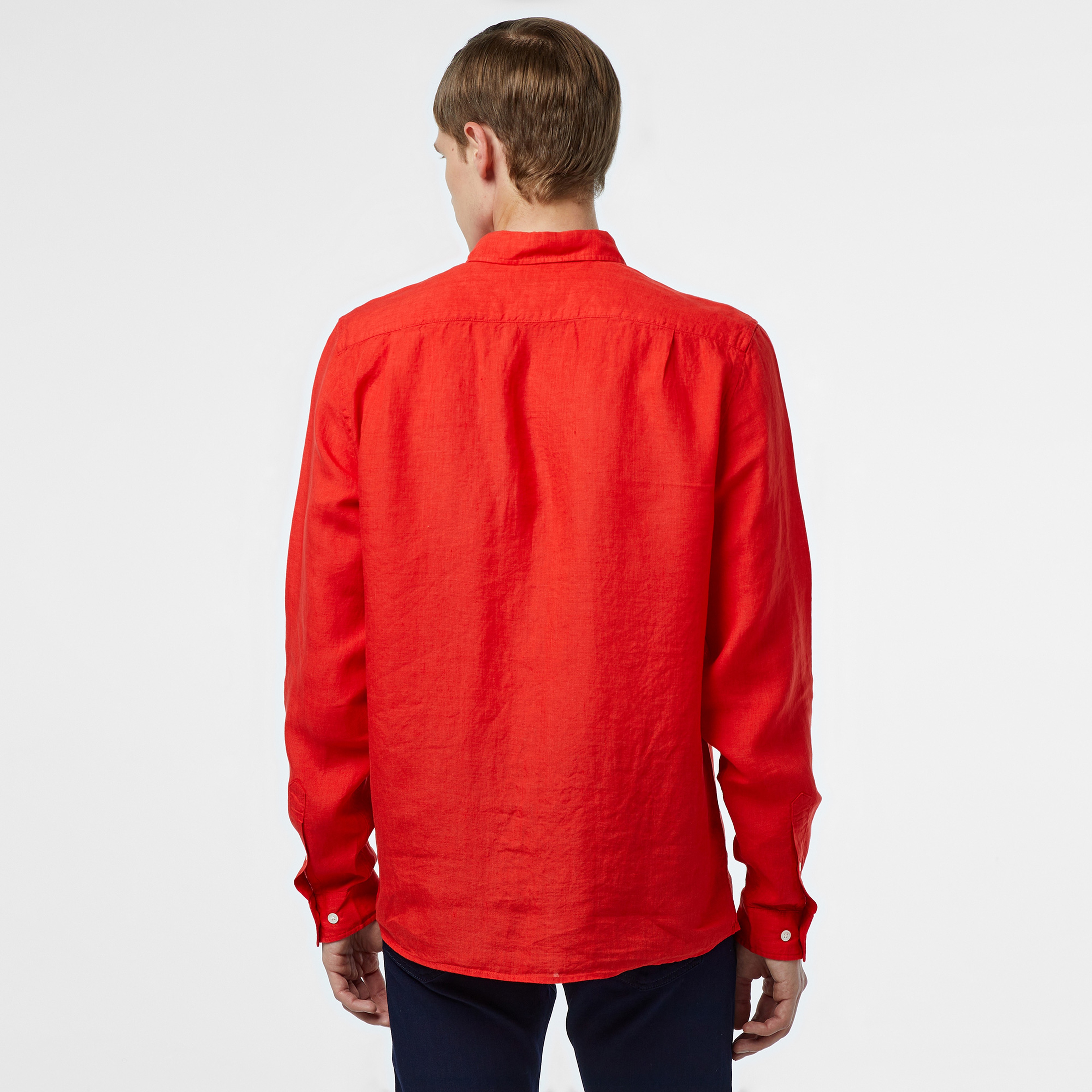 Lacoste Erkek Regular Fit Düğmeli Yaka Keten Kırmızı Gömlek