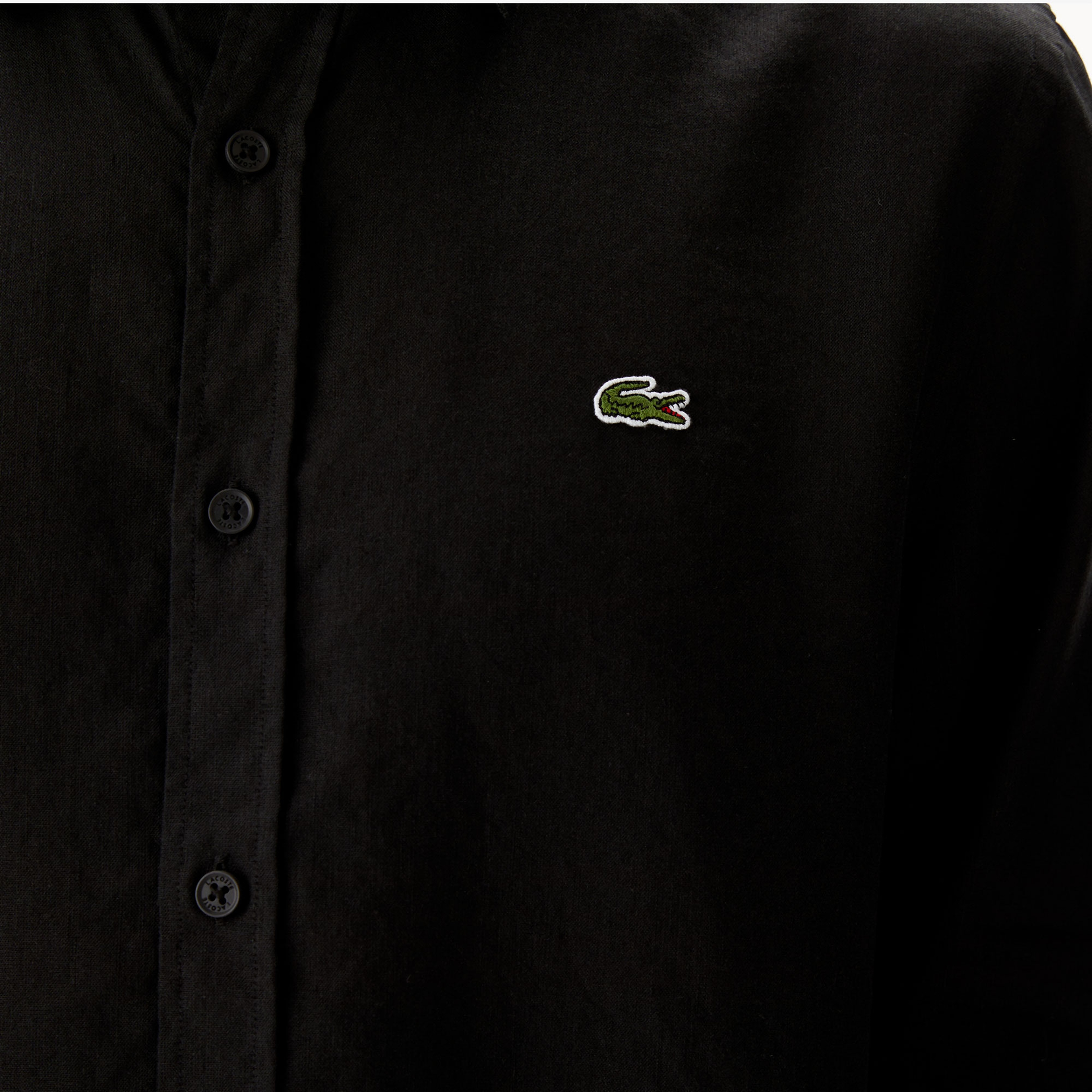 Erkek Regular Fit Keten Siyah Gömlek