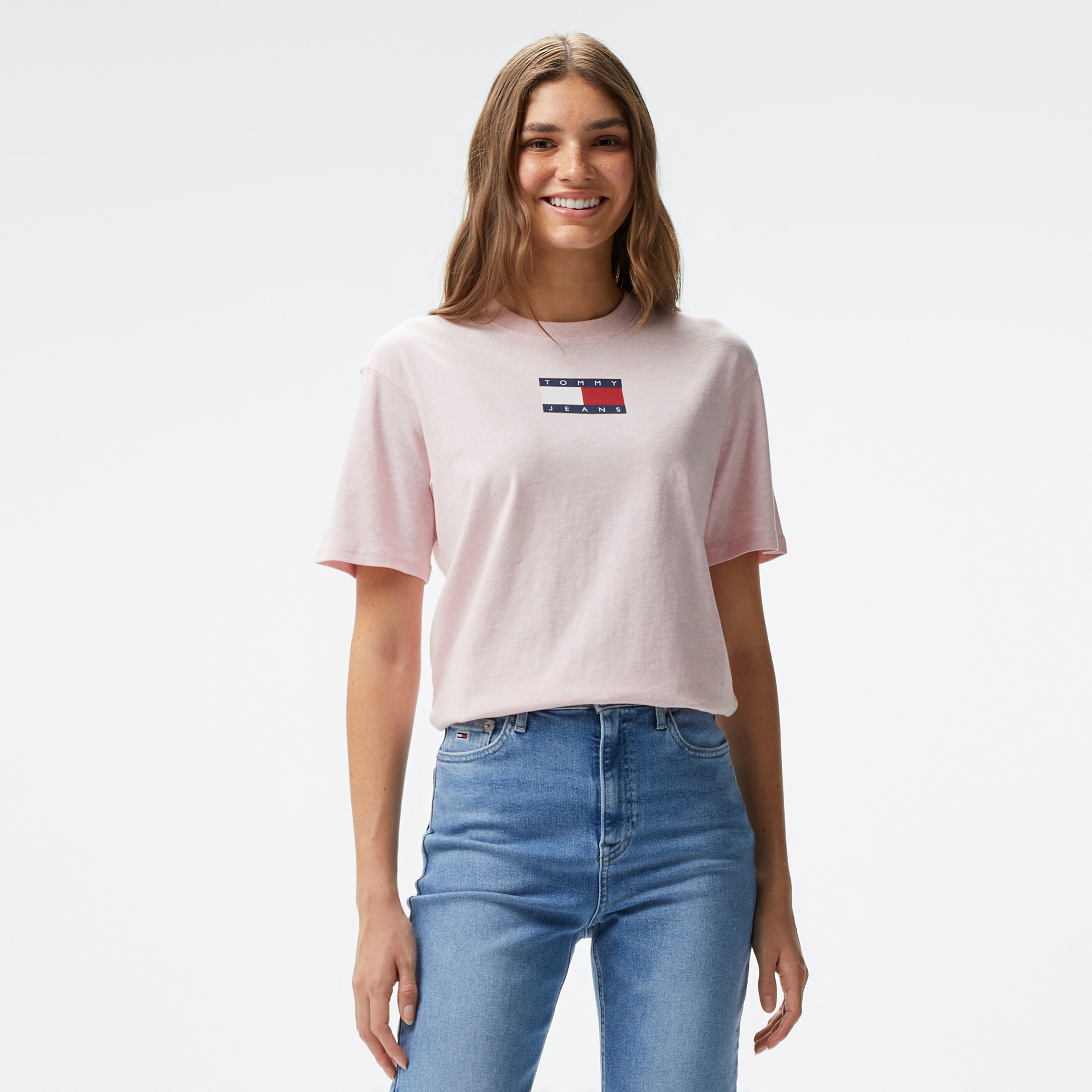 Tommy Hilfiger Jeans Melange Flag Kadın Pembe T-Shirt