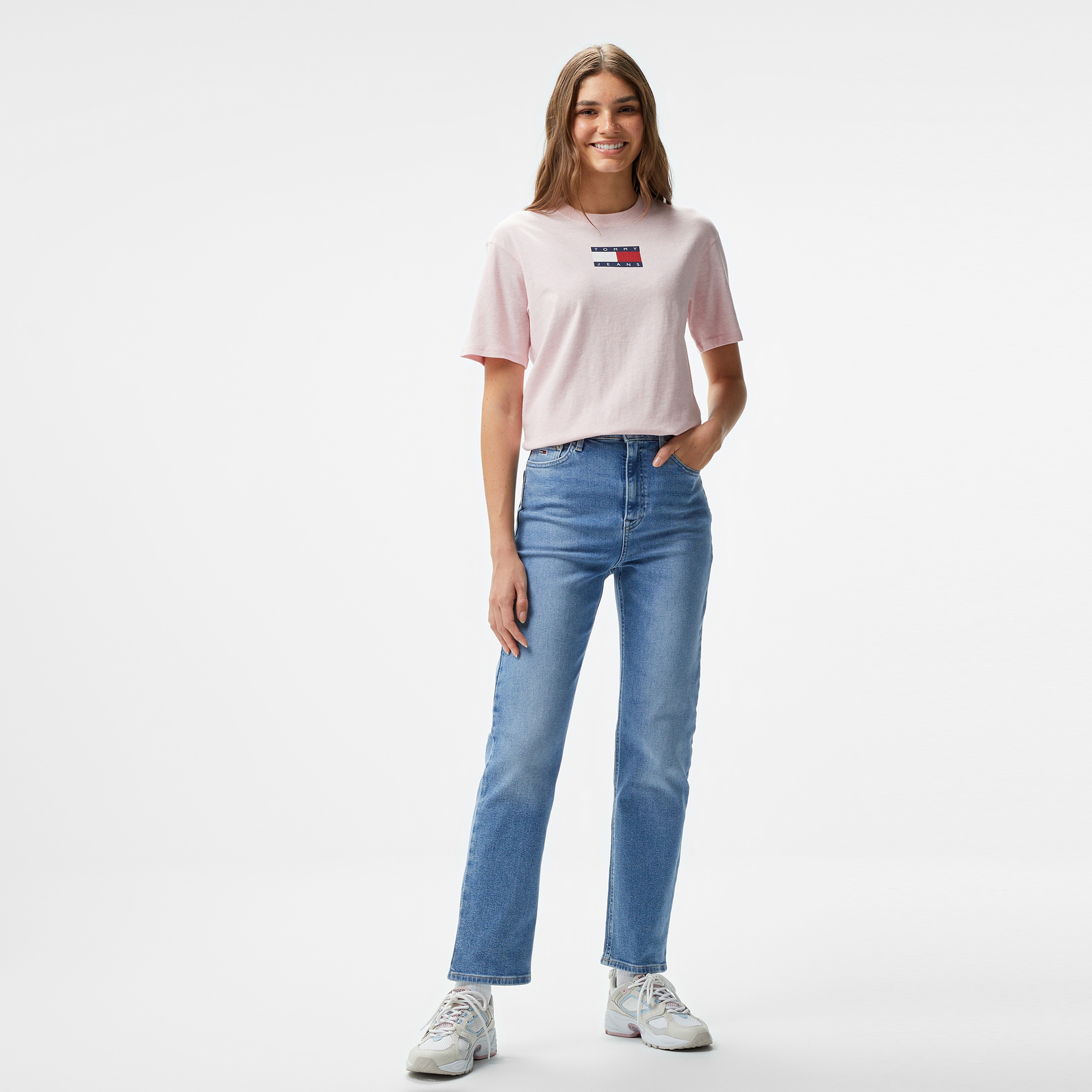 Tommy Hilfiger Jeans Melange Flag Kadın Pembe T-Shirt