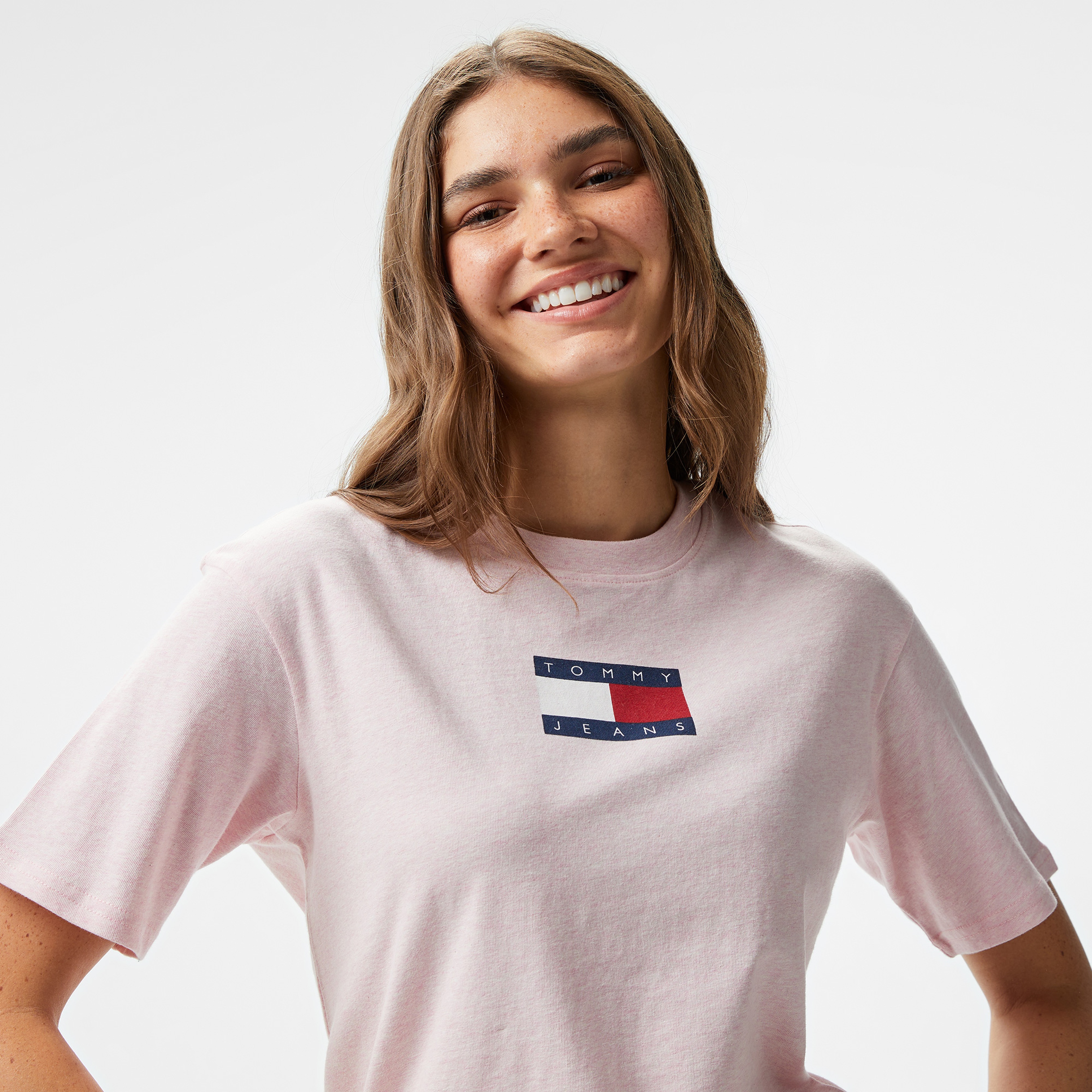 Tommy Hilfiger Jeans Melange Flag Kadın Pembe T-Shirt