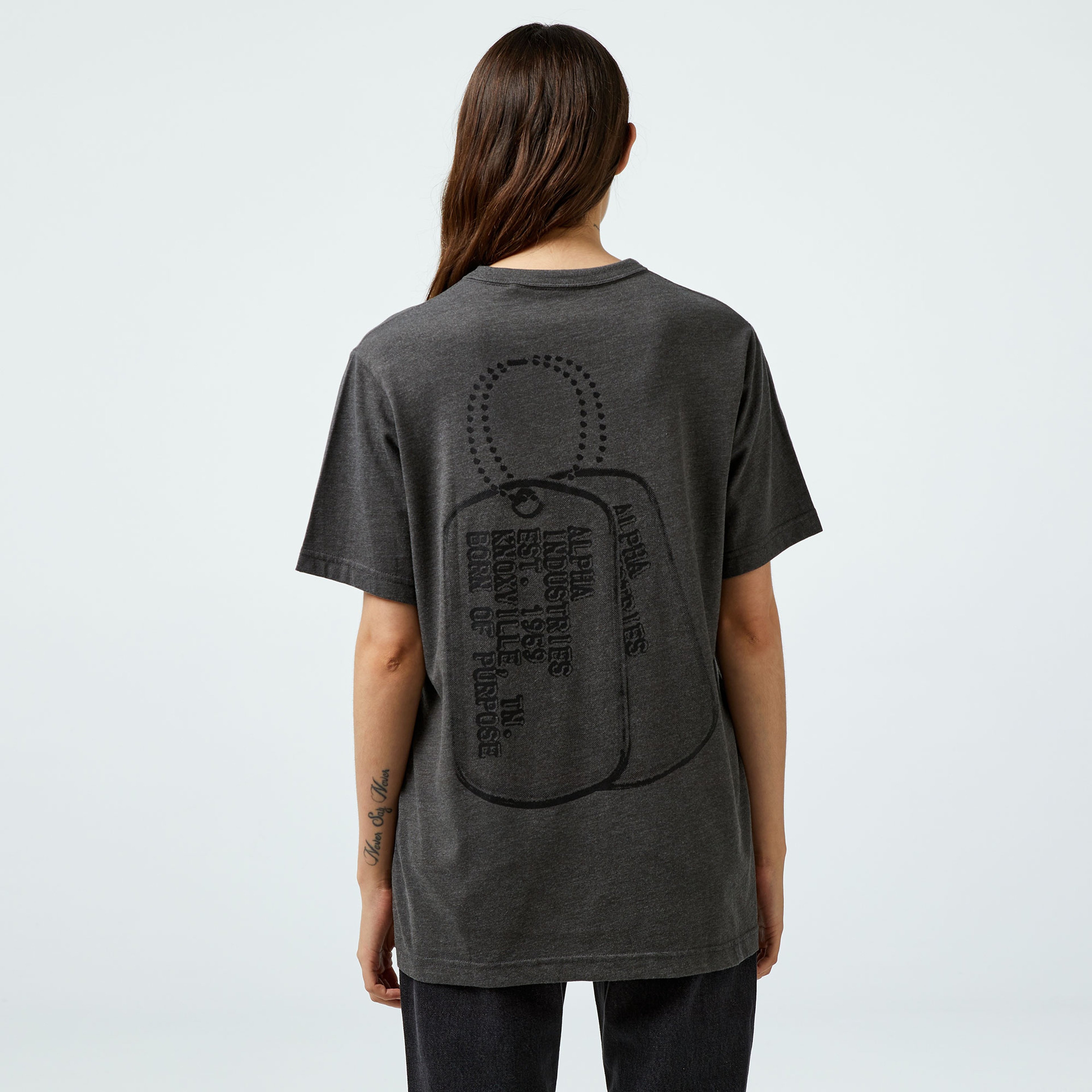 Alpha Industries Alpha Dog Tag Unisex Gri T-Shirt