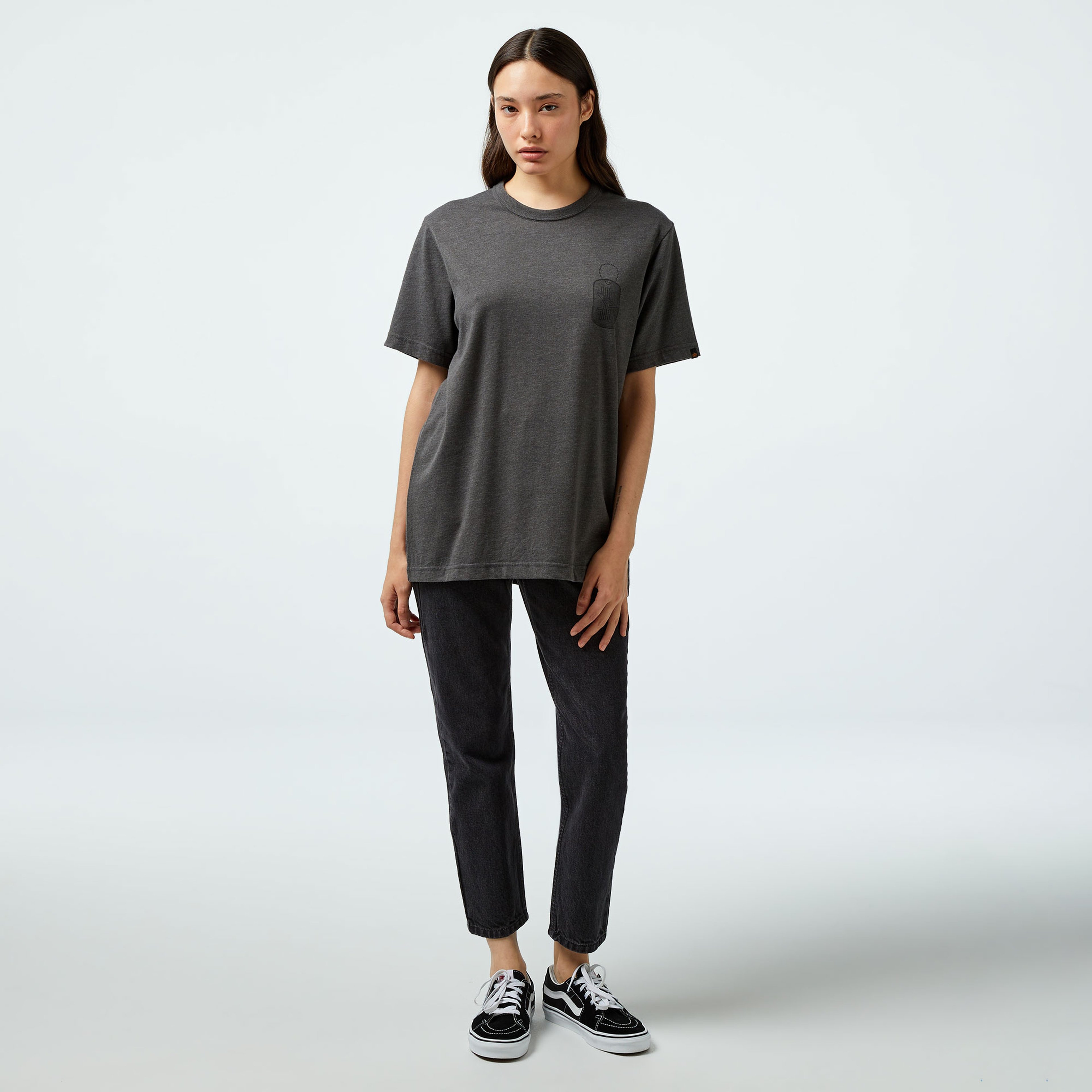 Alpha Industries Alpha Dog Tag Unisex Gri T-Shirt