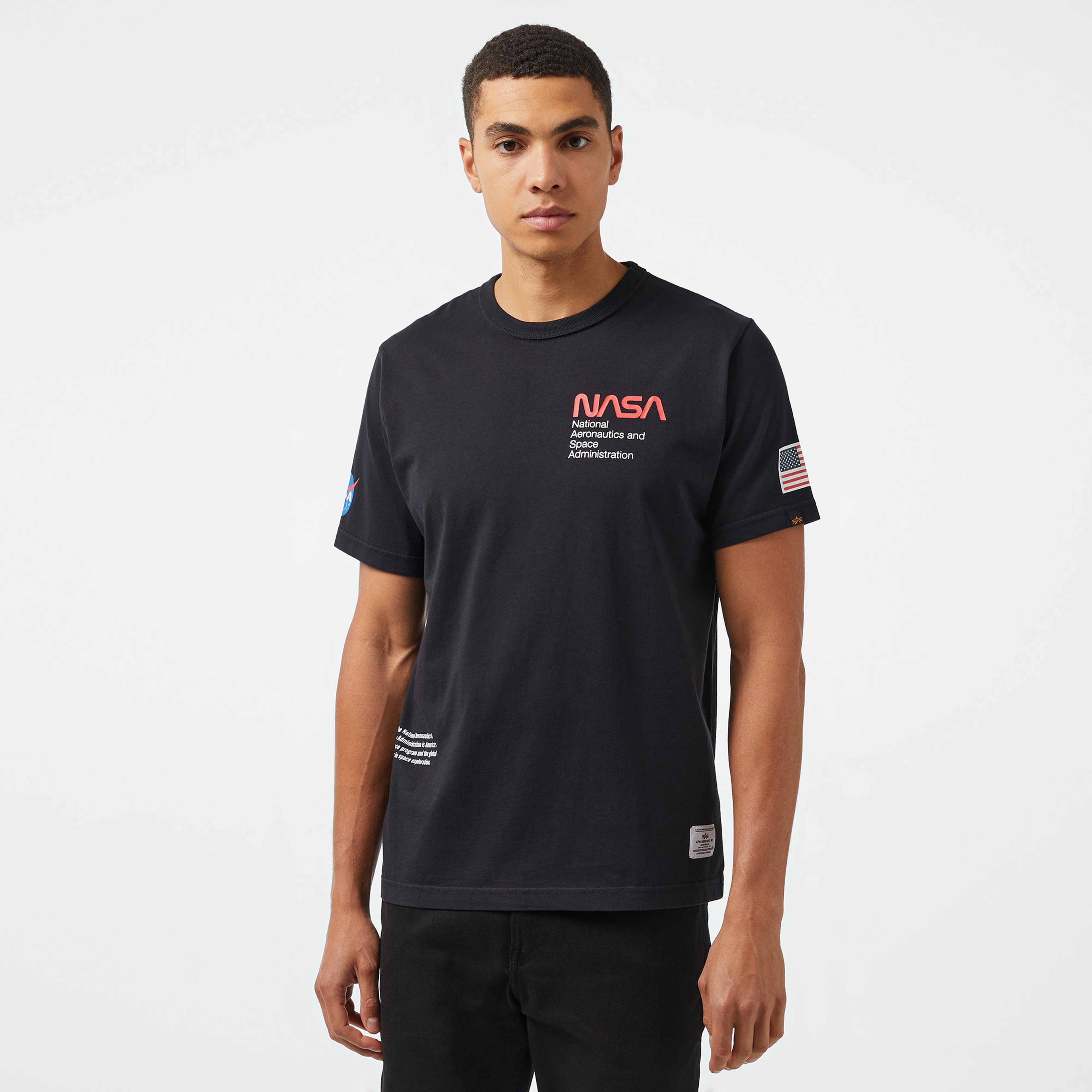 Alpha Industries Nasa Worm Logo Unisex Siyah T-Shirt