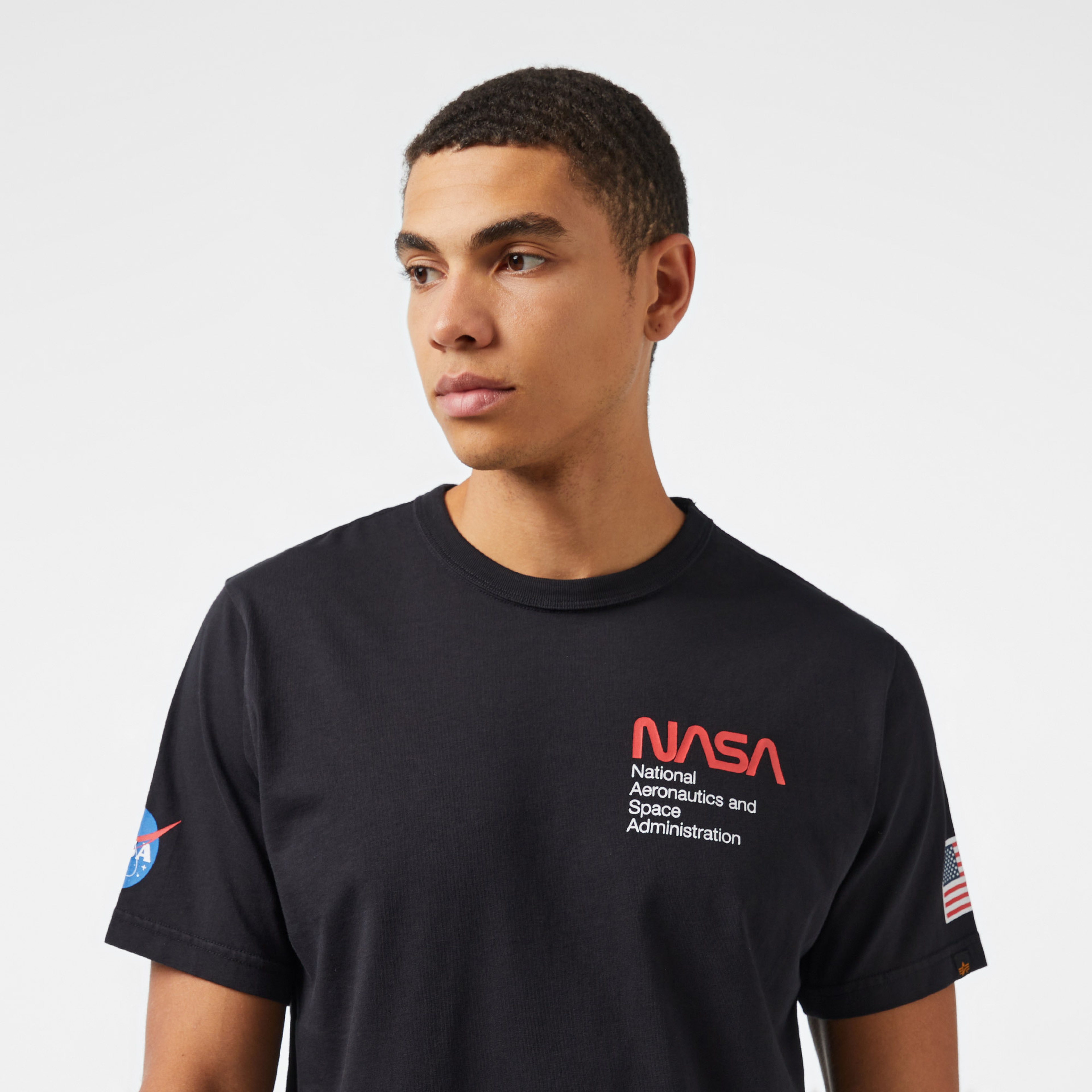 Alpha Industries Nasa Worm Logo Unisex Siyah T-Shirt