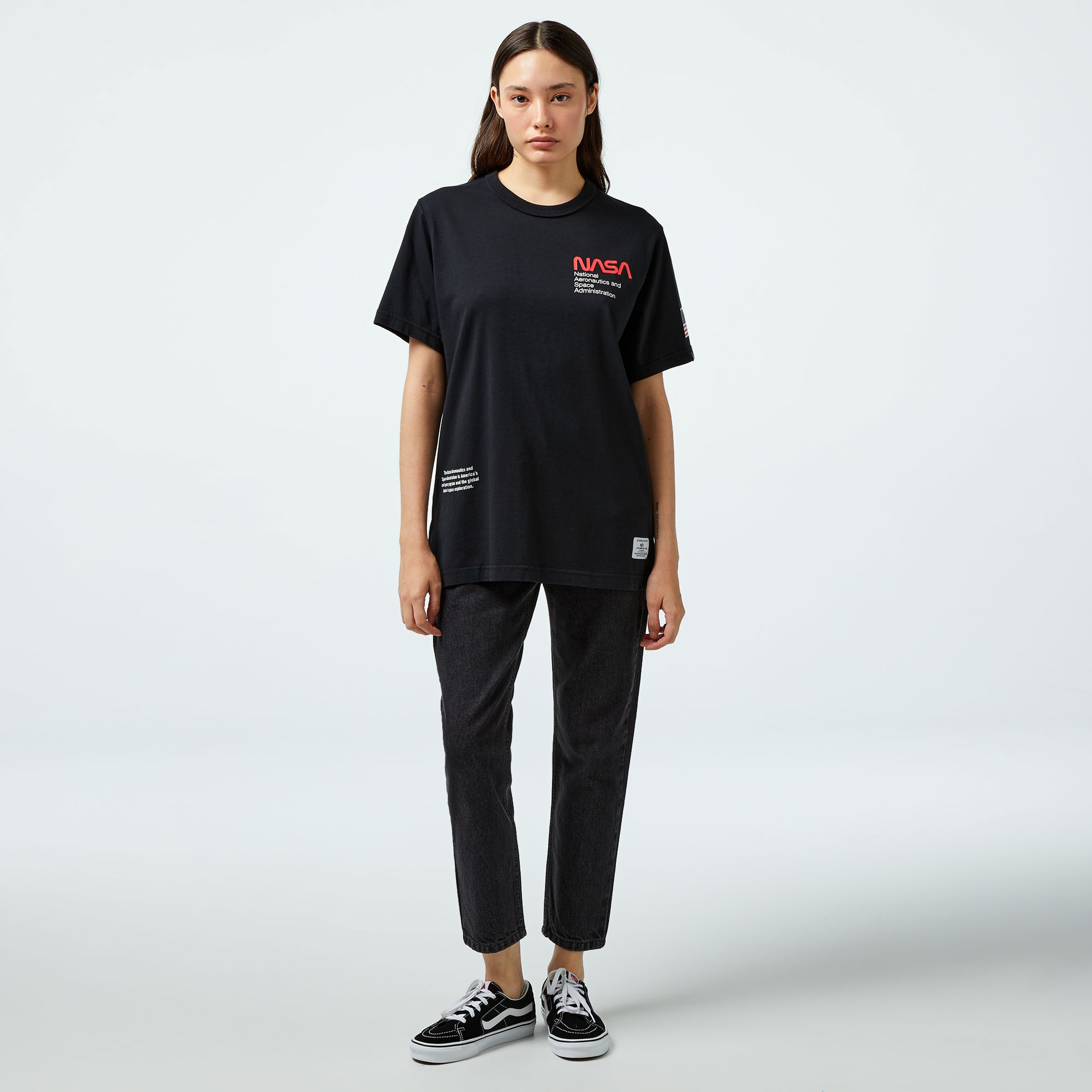 Alpha Industries Nasa Worm Logo Unisex Siyah T-Shirt