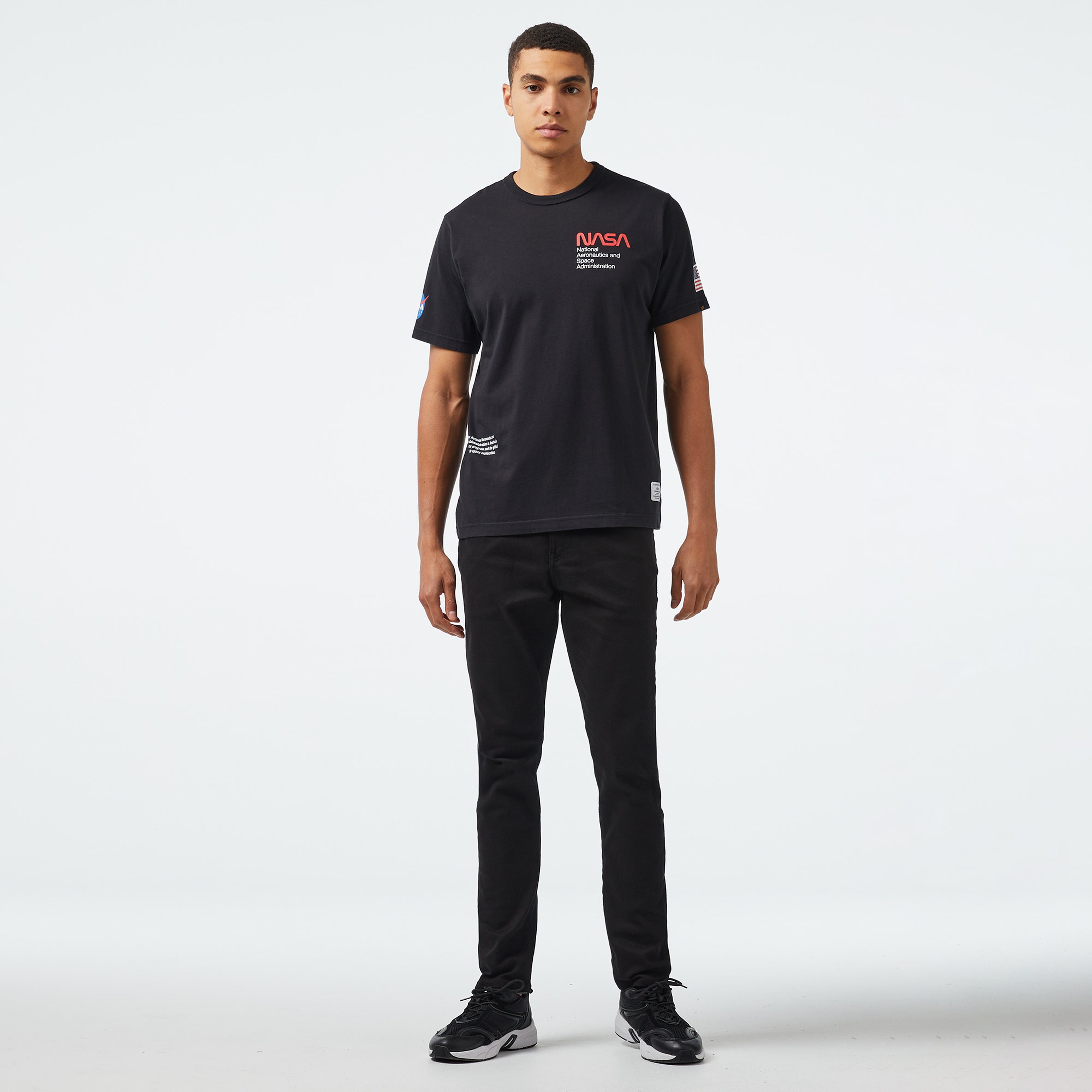 Alpha Industries Nasa Worm Logo Unisex Siyah T-Shirt