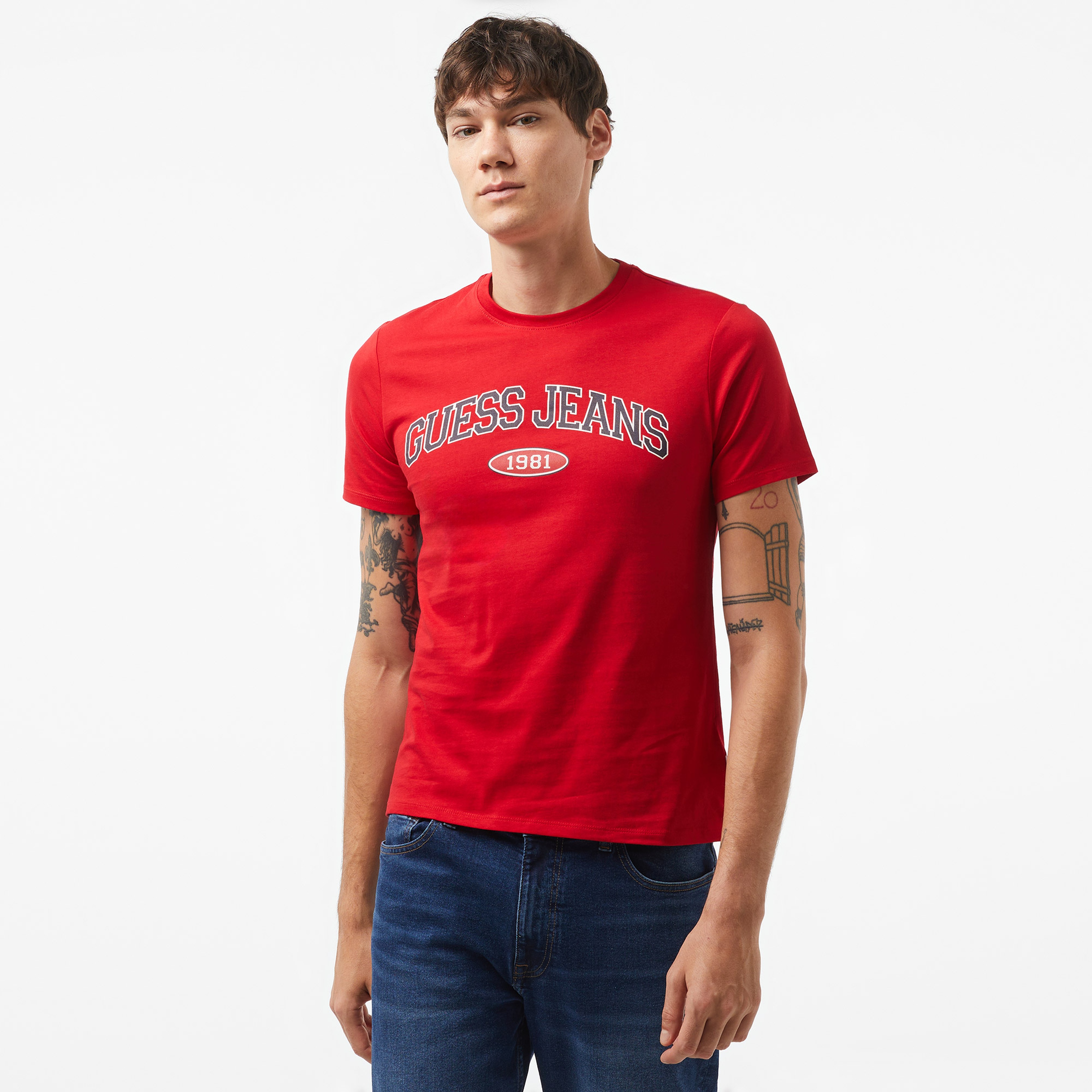 Guess Slim Guess Organic Cotton 160Gsm Erkek Kırmızı T-Shirt
