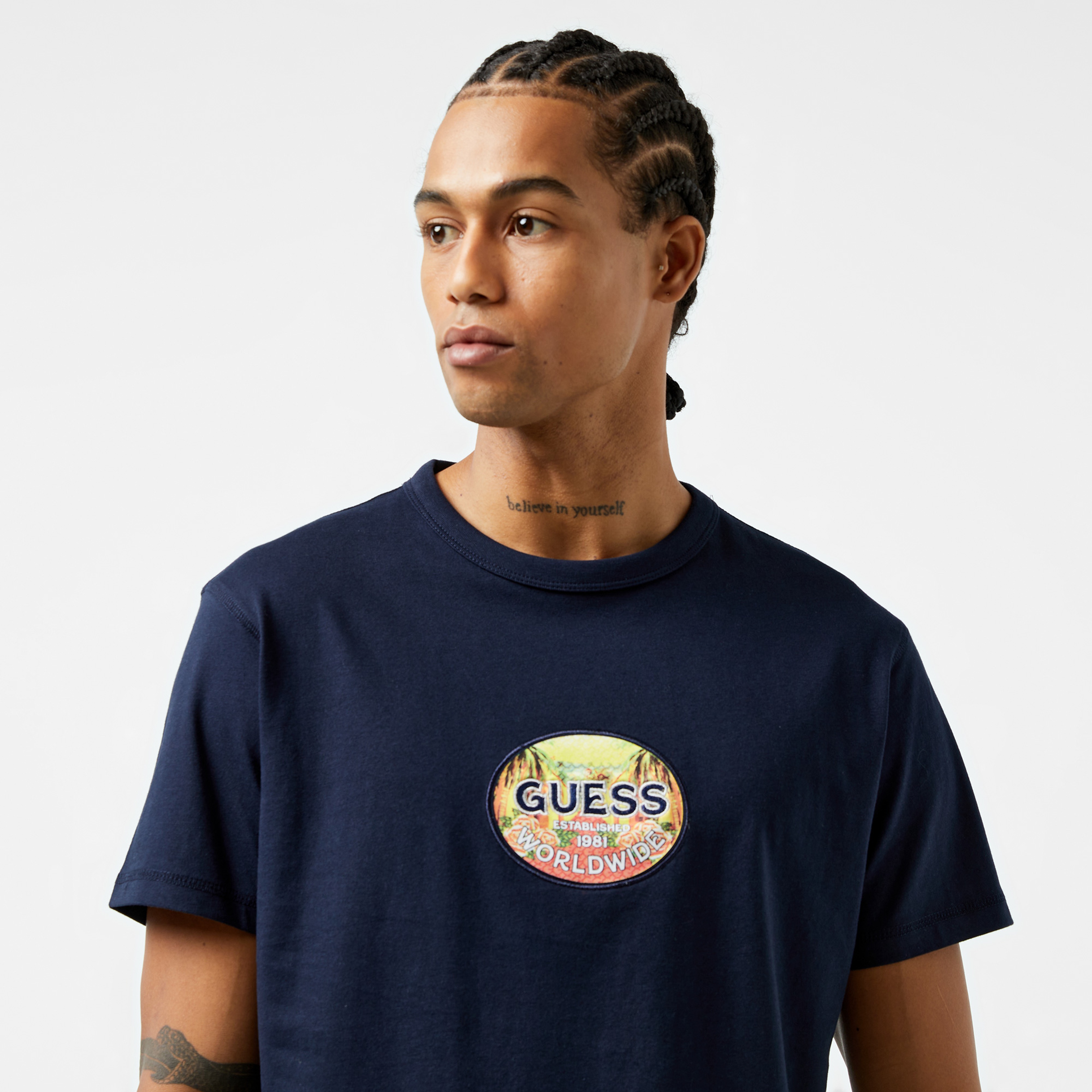 Guess Guess Worldwild Mid Organic Heavy Jersey 205 Erkek Lacivert T-Shirt