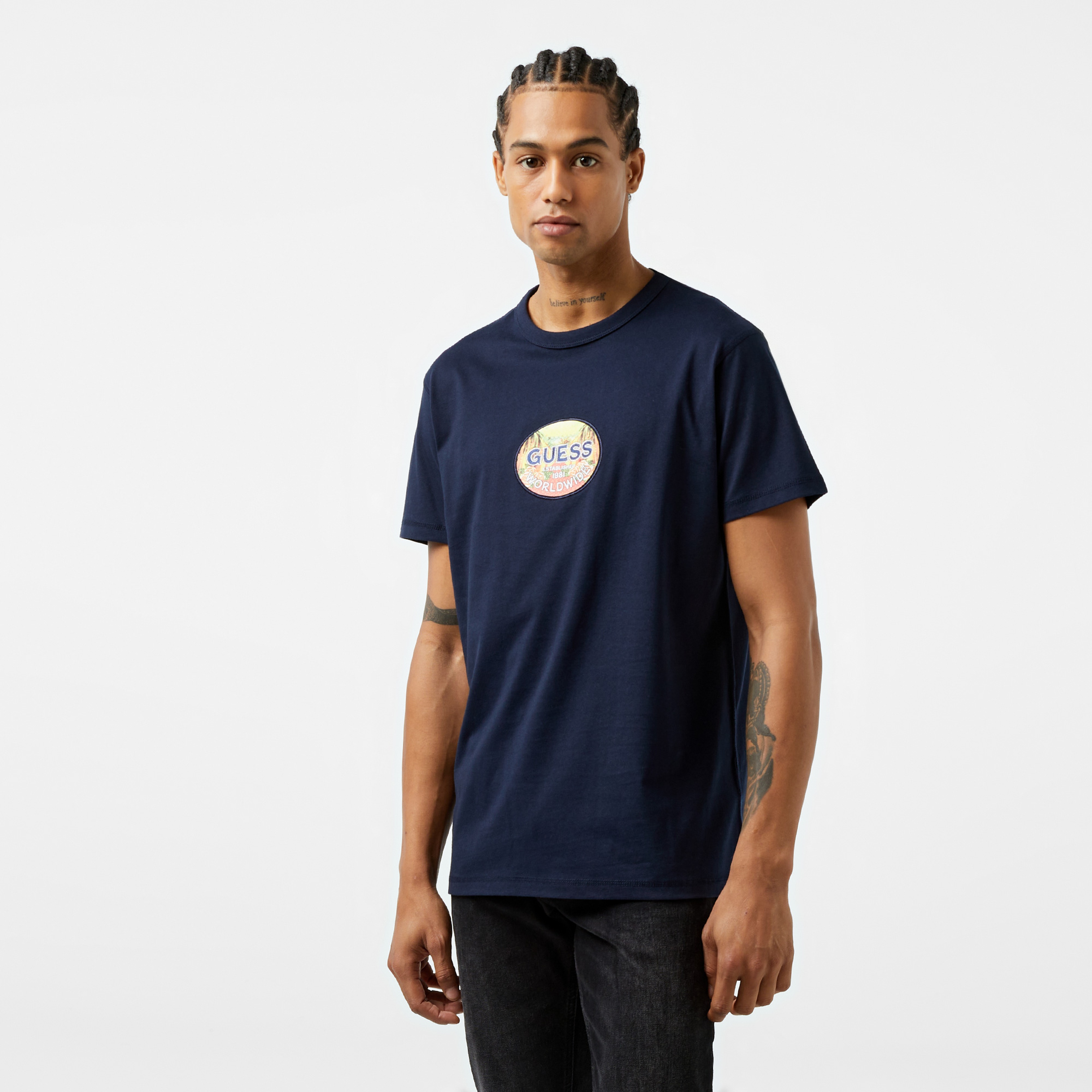 Guess Guess Worldwild Mid Organic Heavy Jersey 205 Erkek Lacivert T-Shirt