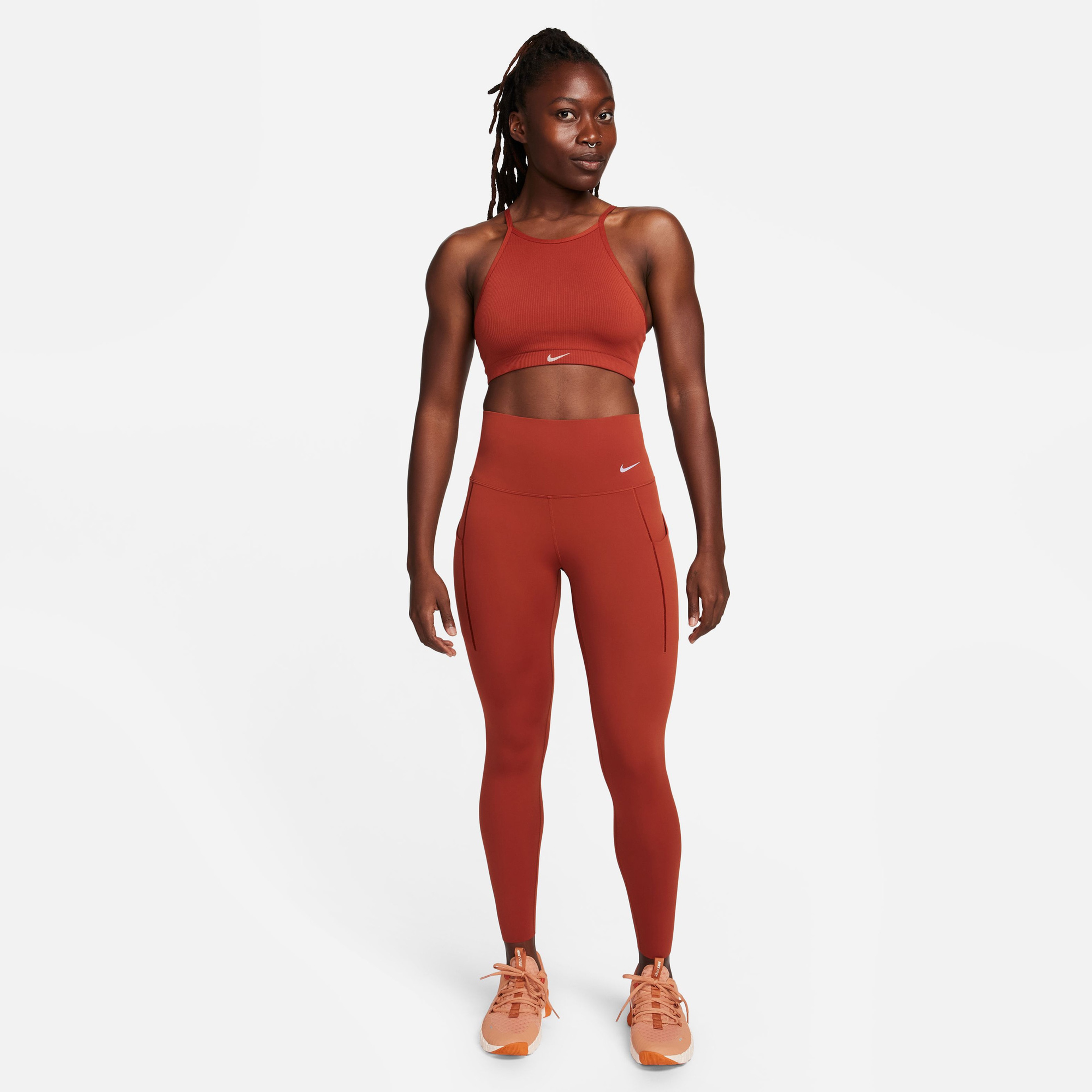 Nike Indy Seamless Ribbed Kadın Turuncu Bra