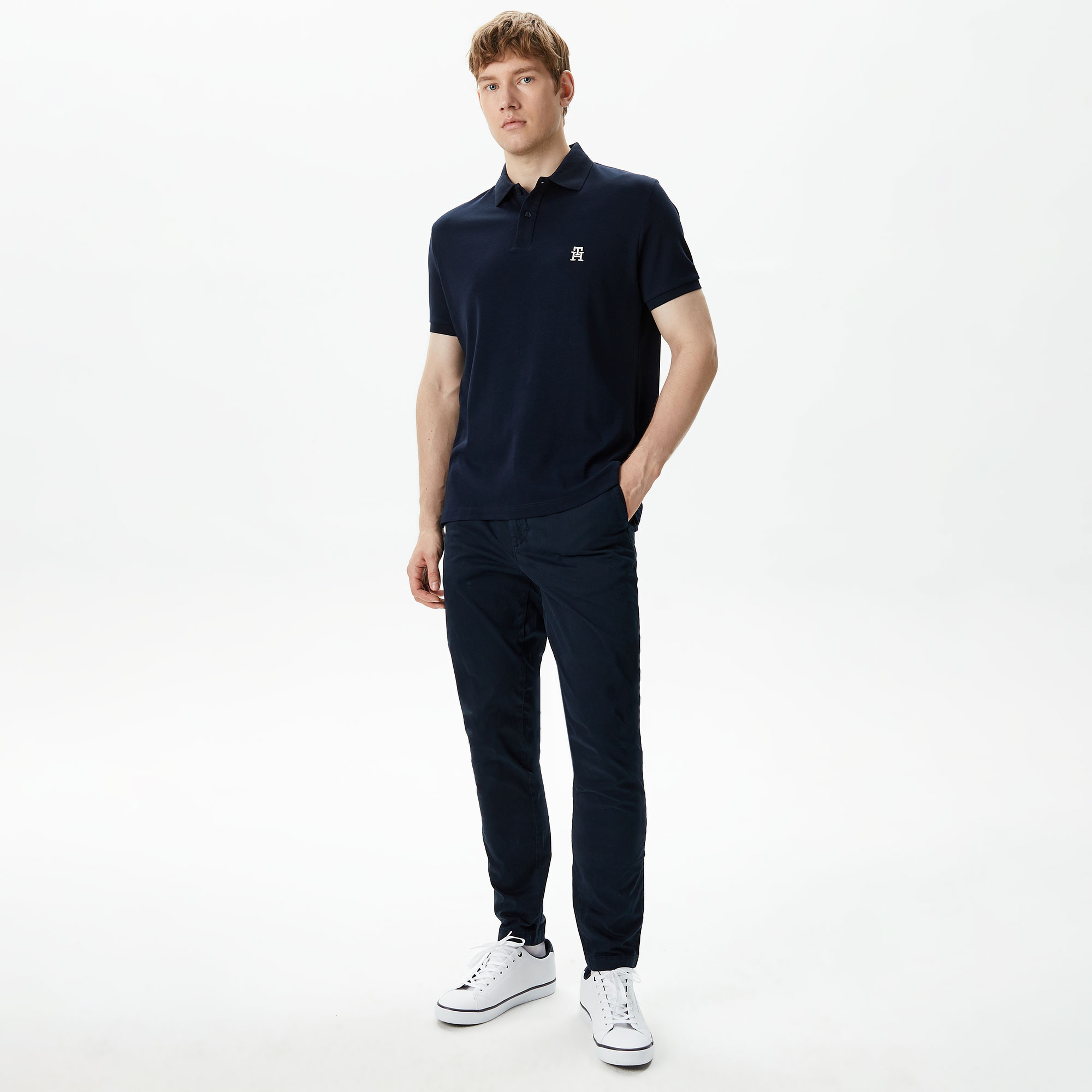 Tommy Hilfiger Monogram Embroidery Interlock Erkek Lacivert Polo