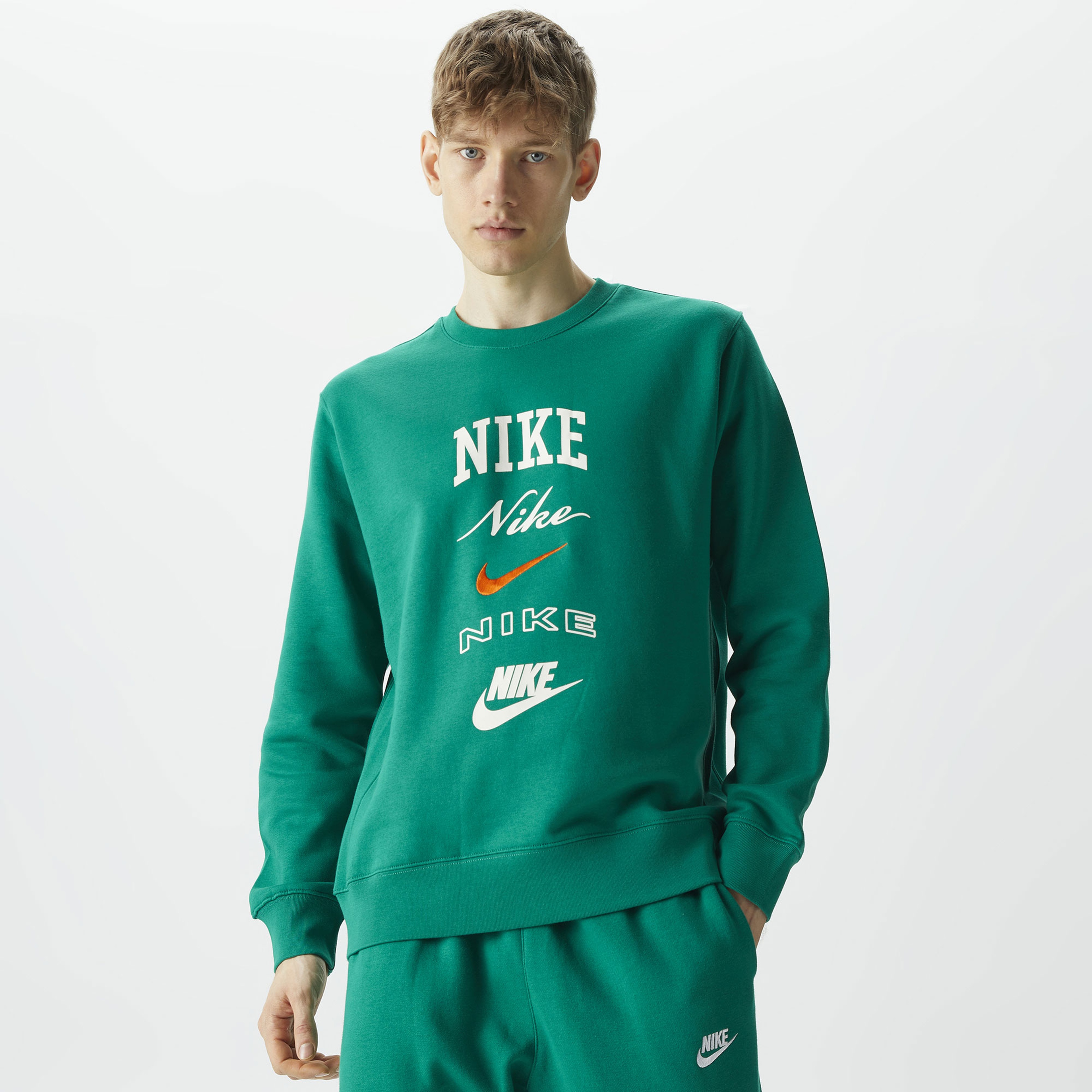 Nike Club Fleece Crew Stack Erkek Yeşil Sweatshirt
