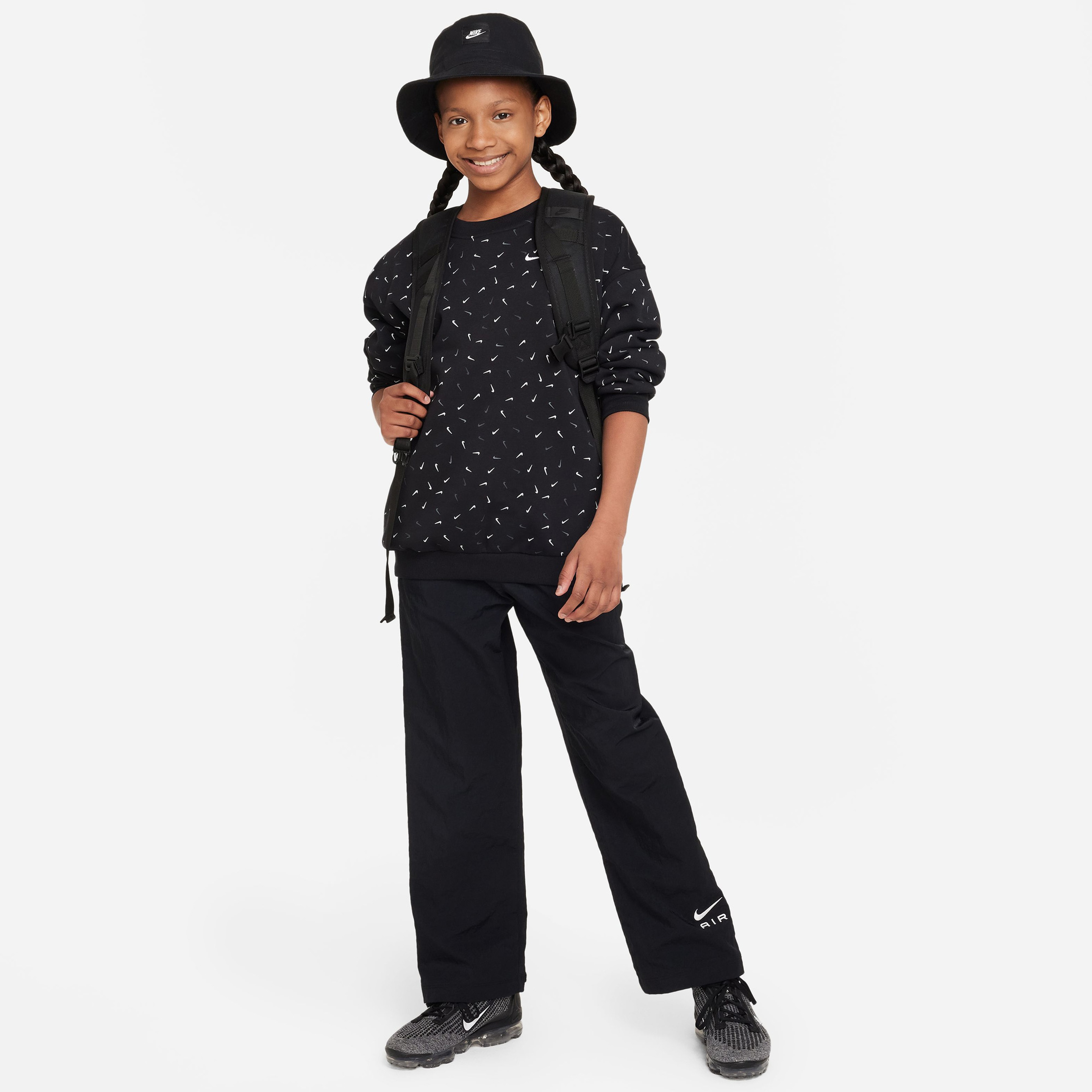 Nike Sportswear Club Fleece Oversize Çocuk Siyah Uzun Kollu T-Shirt