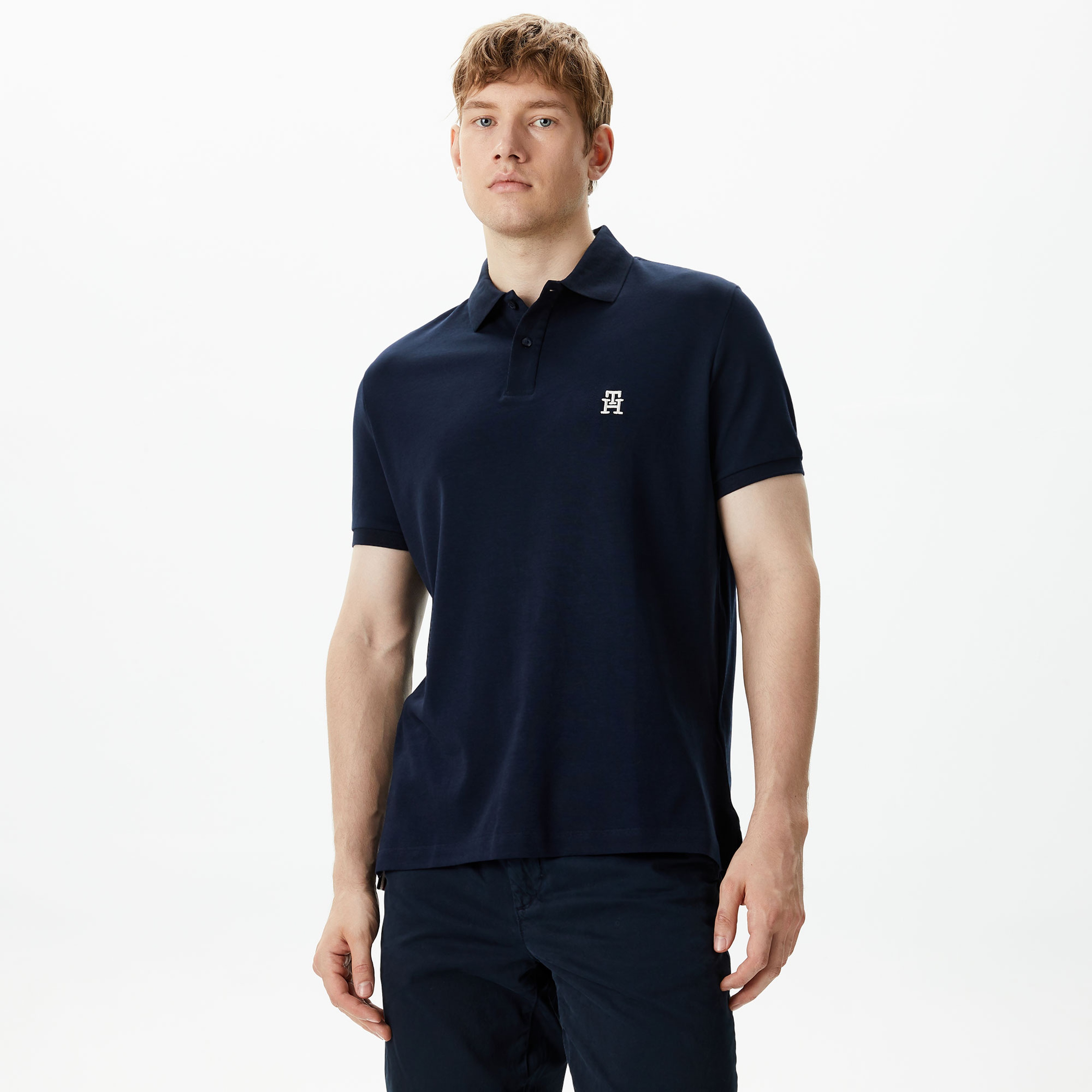Tommy Hilfiger Monogram Embroidery Interlock Erkek Lacivert Polo