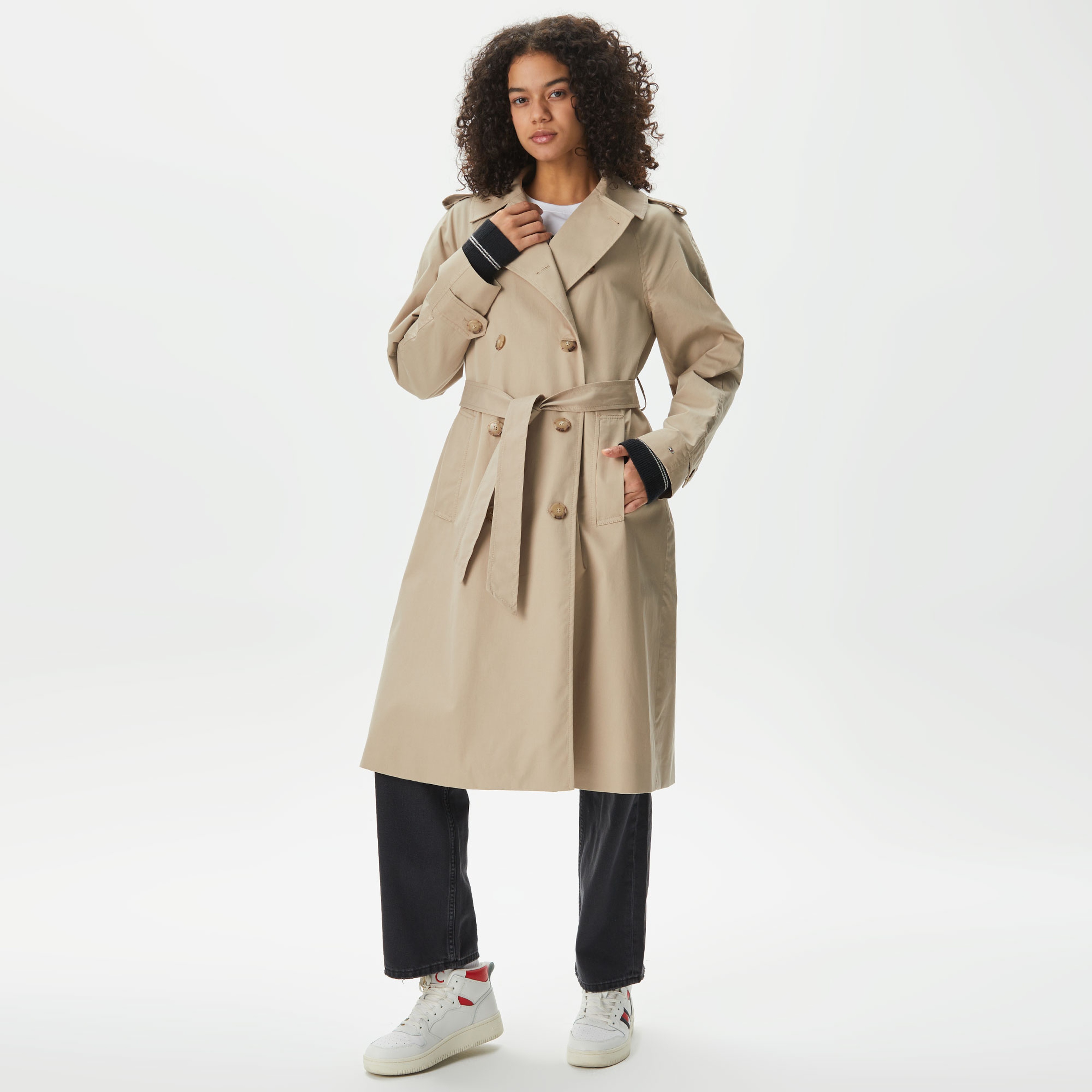 Tommy Hilfiger Cotton Classic Trench Kadın Bej Trençkot