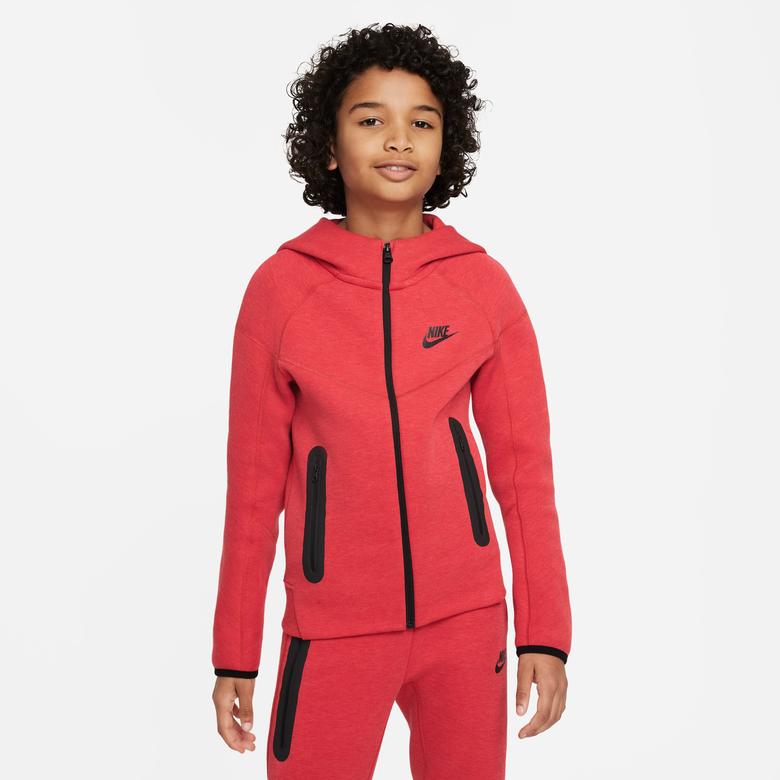 Nike Sportswear Tech Fleece Full Zip Çocuk Kırmızı Sweatshirt