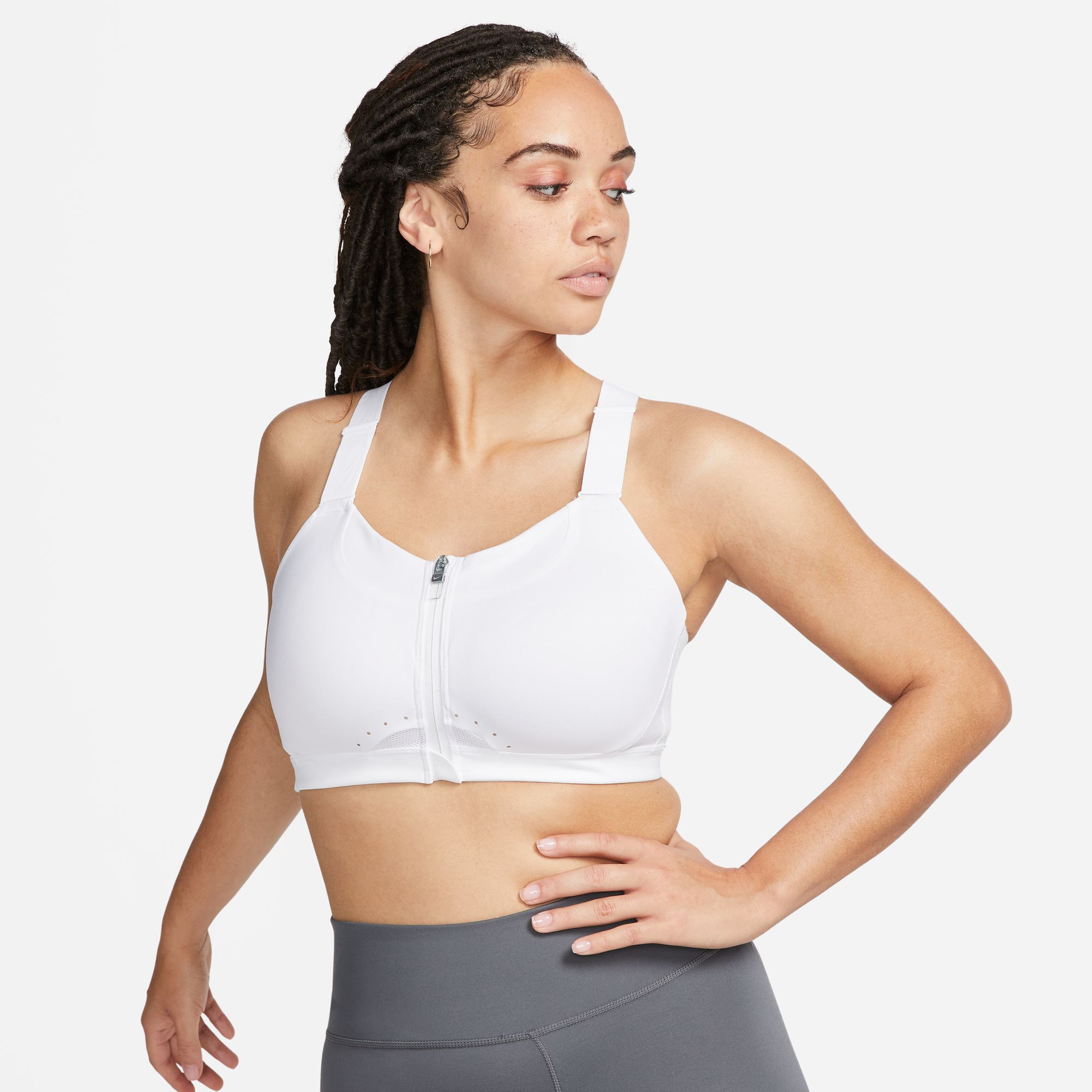 Nike Dri-Fit Alpha Zip-Front Kadın Beyaz Bra